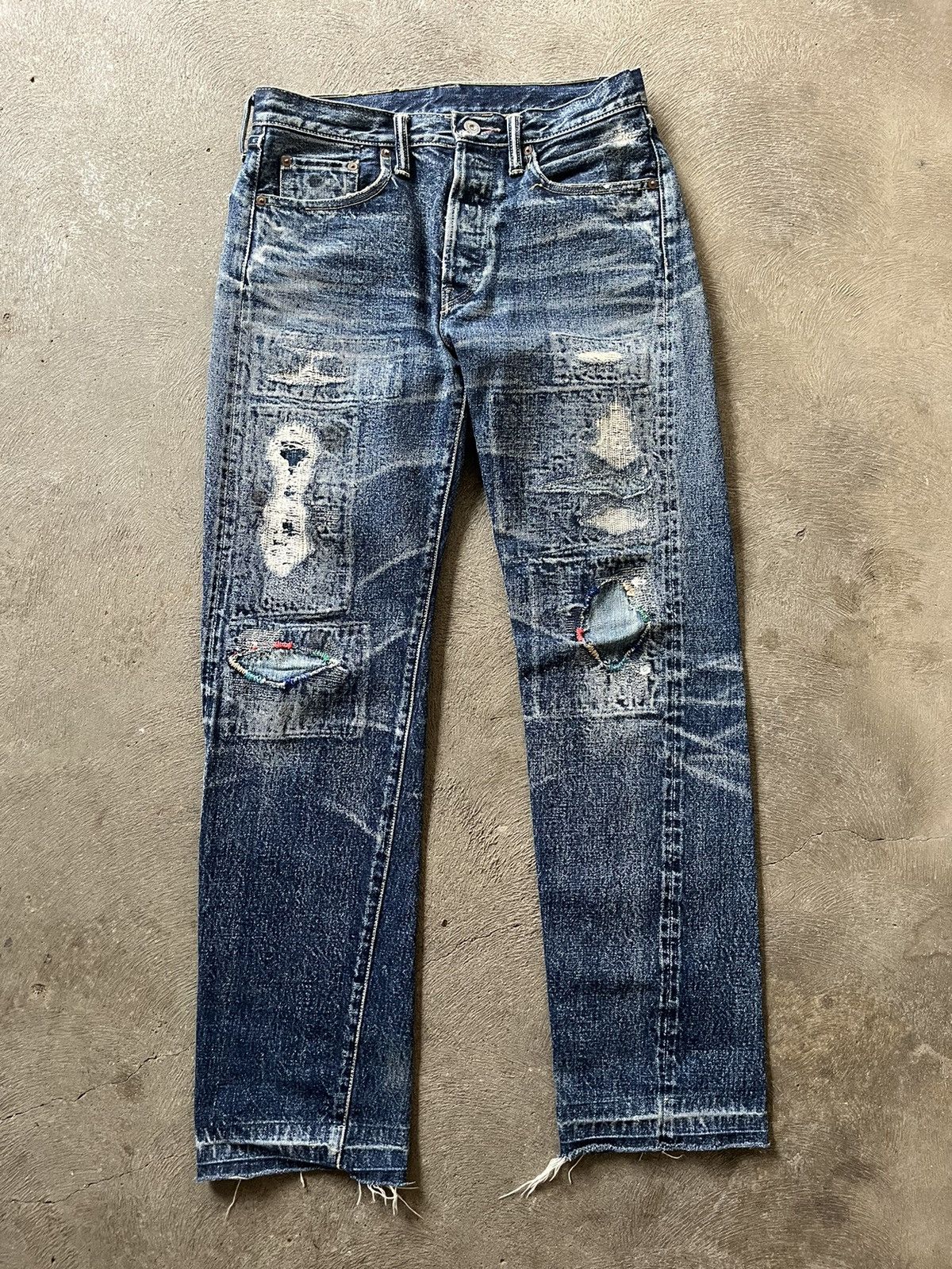 image of Kapital Boro Repaired Selvedge Denim | 30 in Blue, Men's