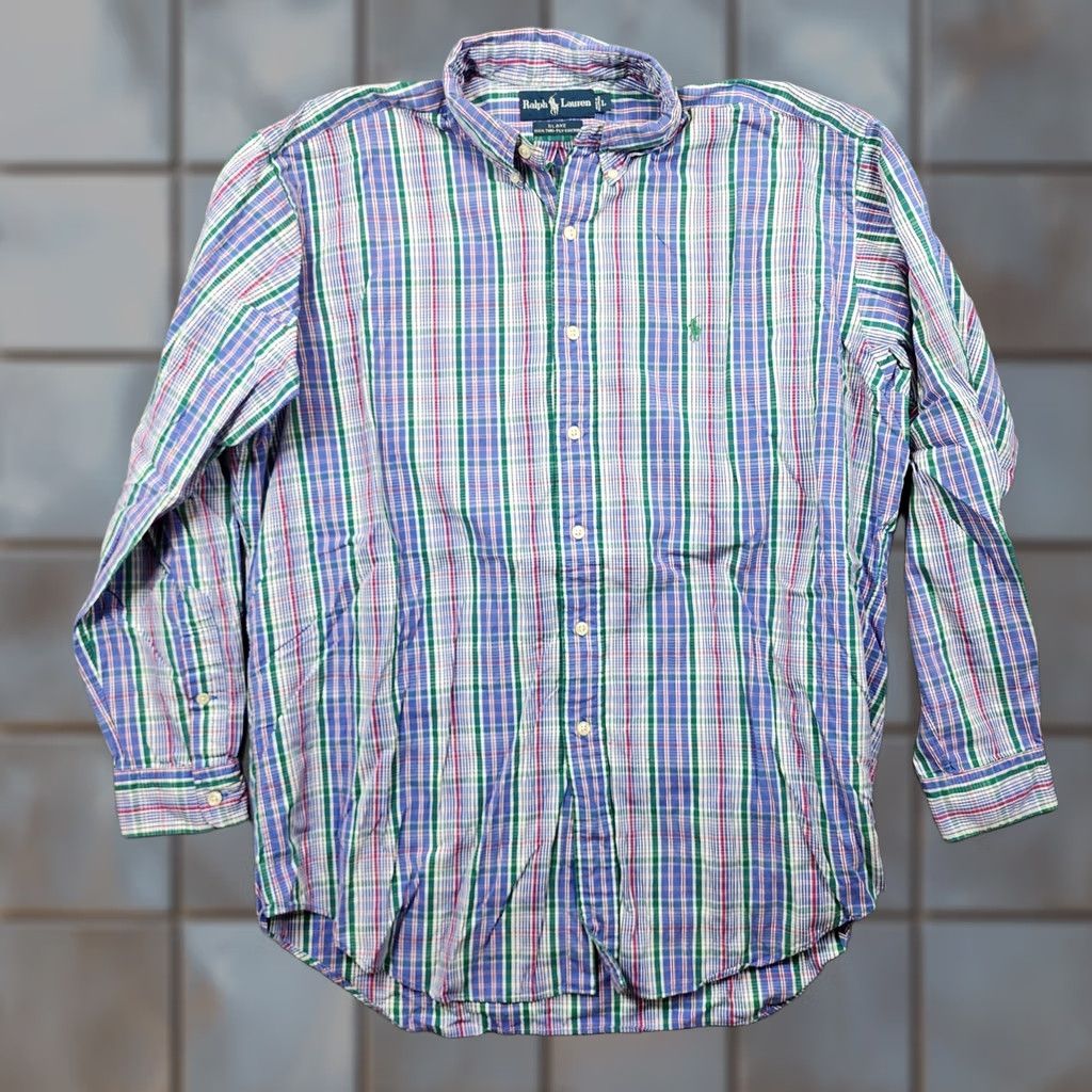 Ralph Lauren VINTAGE Ralph Lauren Mens Blake Long Sleeve Button Up Shirt L Blue Plaid Dress Shirt Mens Size US L / EU 52-54 / 3 - 1 Thumbnail