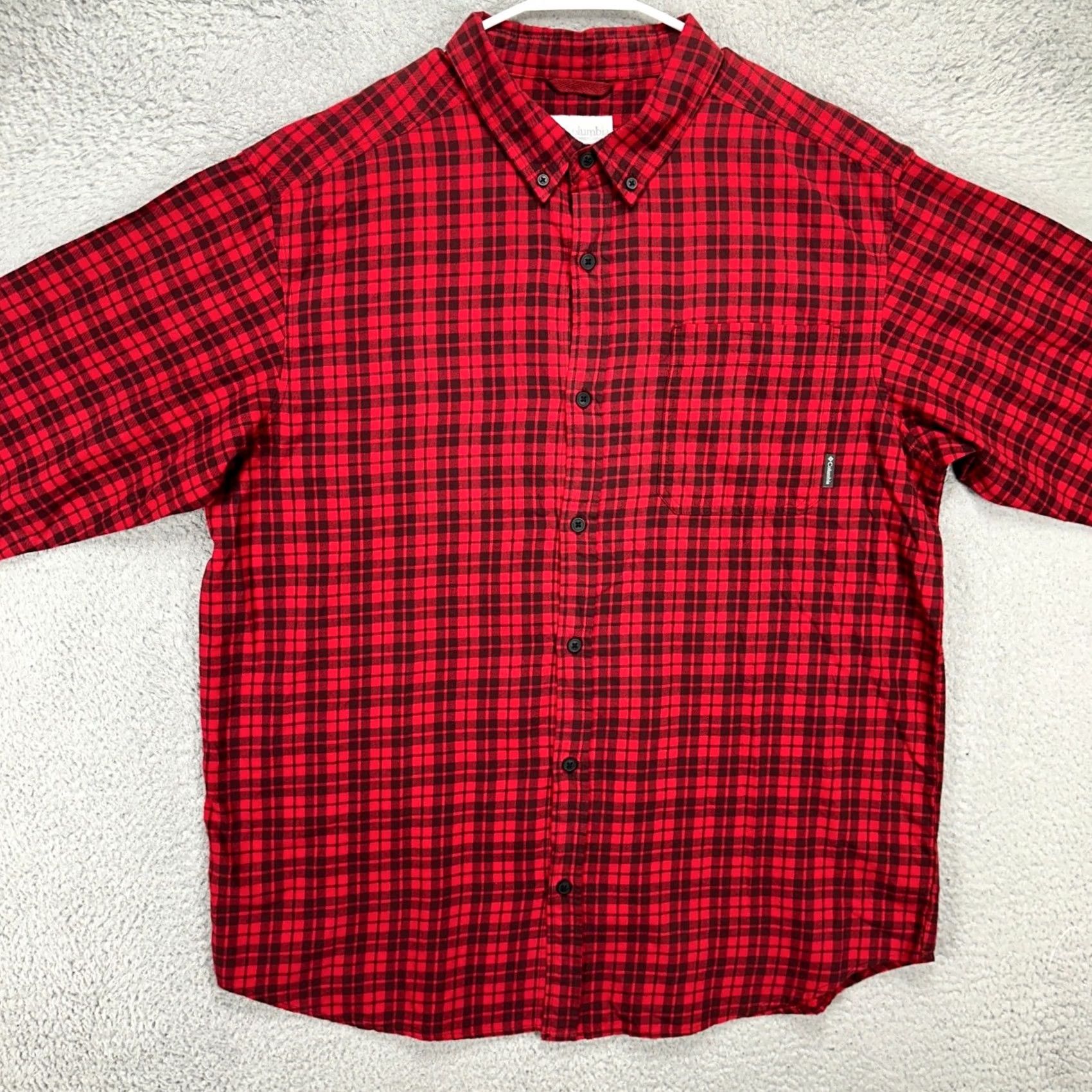 Logo 7 Columbia Adult Mens Button Down Shirt XL Red Black Plaid Pocket Logo Long Sleeve Size US XL / EU 56 / 4 - 2 Thumbnail