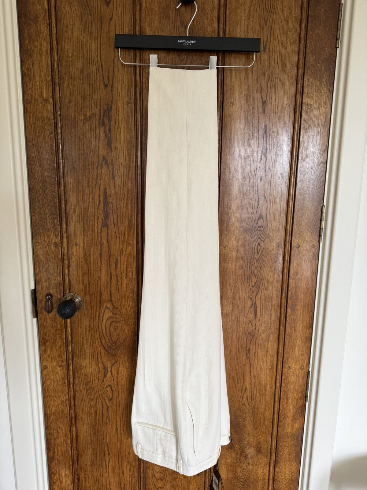 Saint Laurent Paris $1.35k SS22 Saint Laurent ivory pinstripe suit tuxedo pants Size 38L - 3 Thumbnail