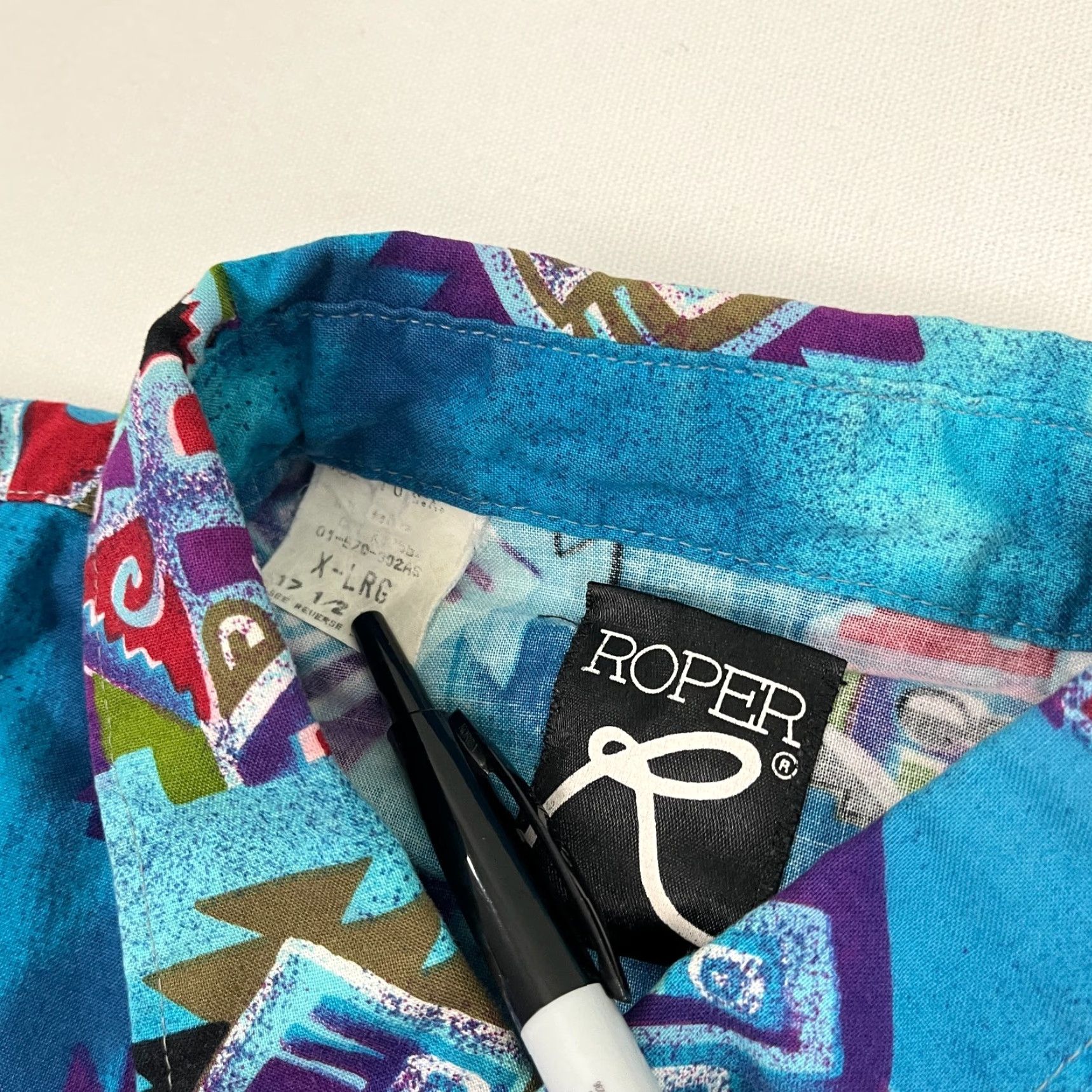 Roper VTG Roper Shirt Mens XL Blue Pearl Snap Aztec Southwestern Rockability Y2K Size US XL / EU 56 / 4 - 2 Thumbnail