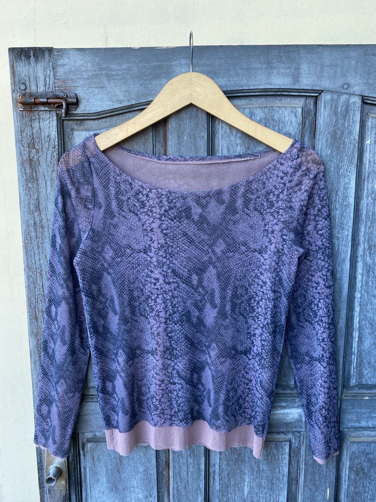 Vintage Vintage Purple Snake Print Mesh Long Sleeve Top Japanese Size XS / US 0-2 / IT 36-38 - 1 Thumbnail