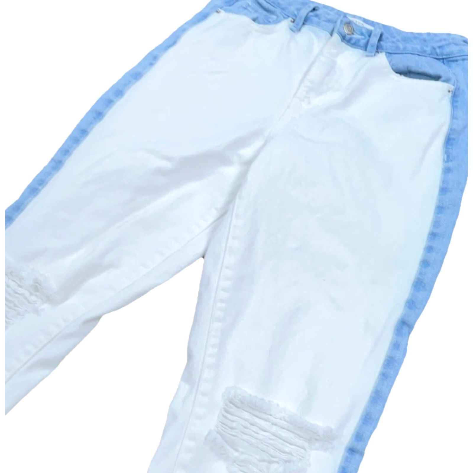 Pacsun PacSun Jeans Women 27 Mom Blue White Med Wash Ripped Holes Knee Ladies Pant Size 27" / US 4 / IT 40 - 3 Thumbnail