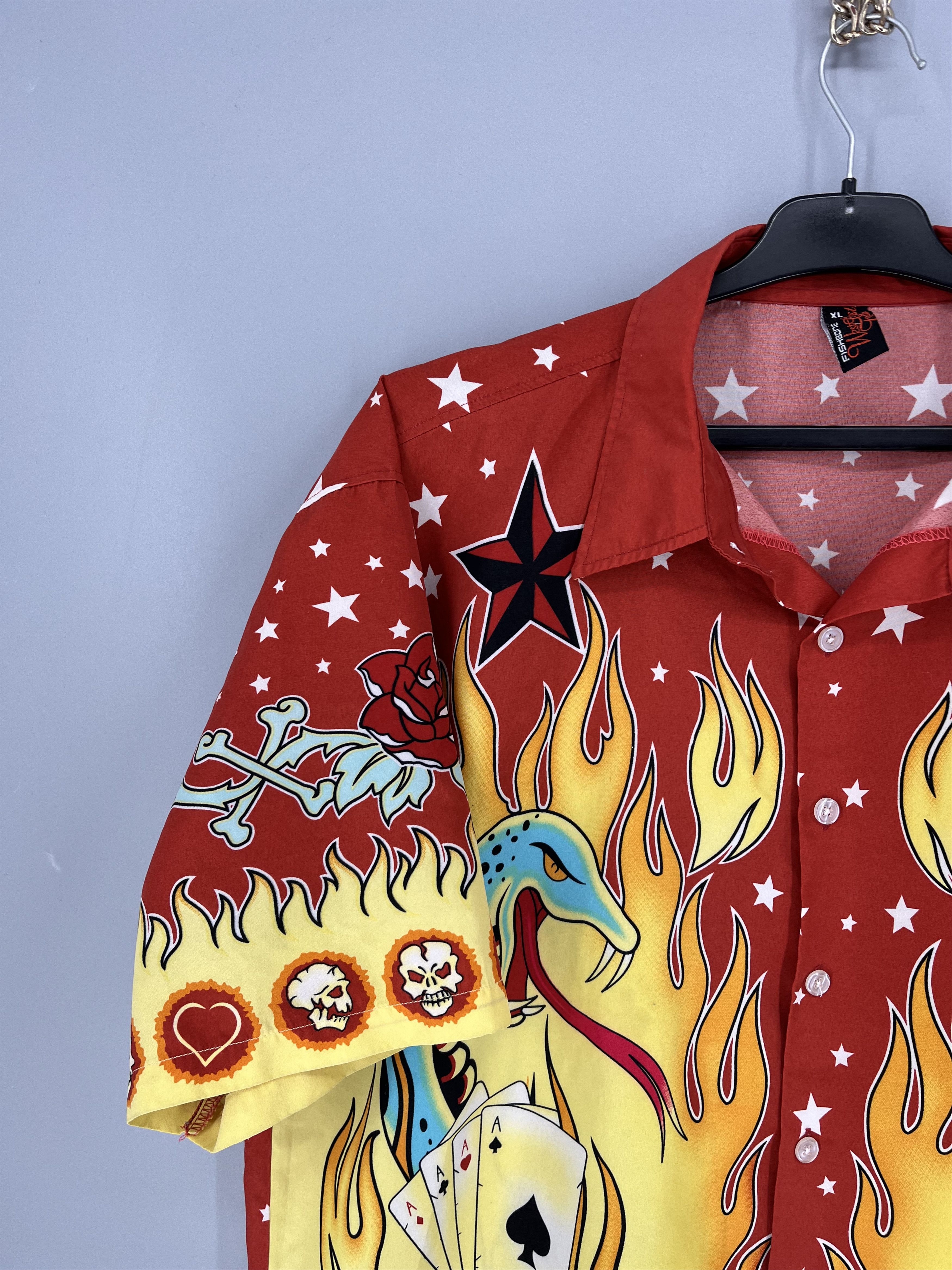 Vintage Vintage Fishbone Tattoo Print Hawaiian Shirt / Aloha Shirt Size US XL / EU 56 / 4 - 6 Thumbnail