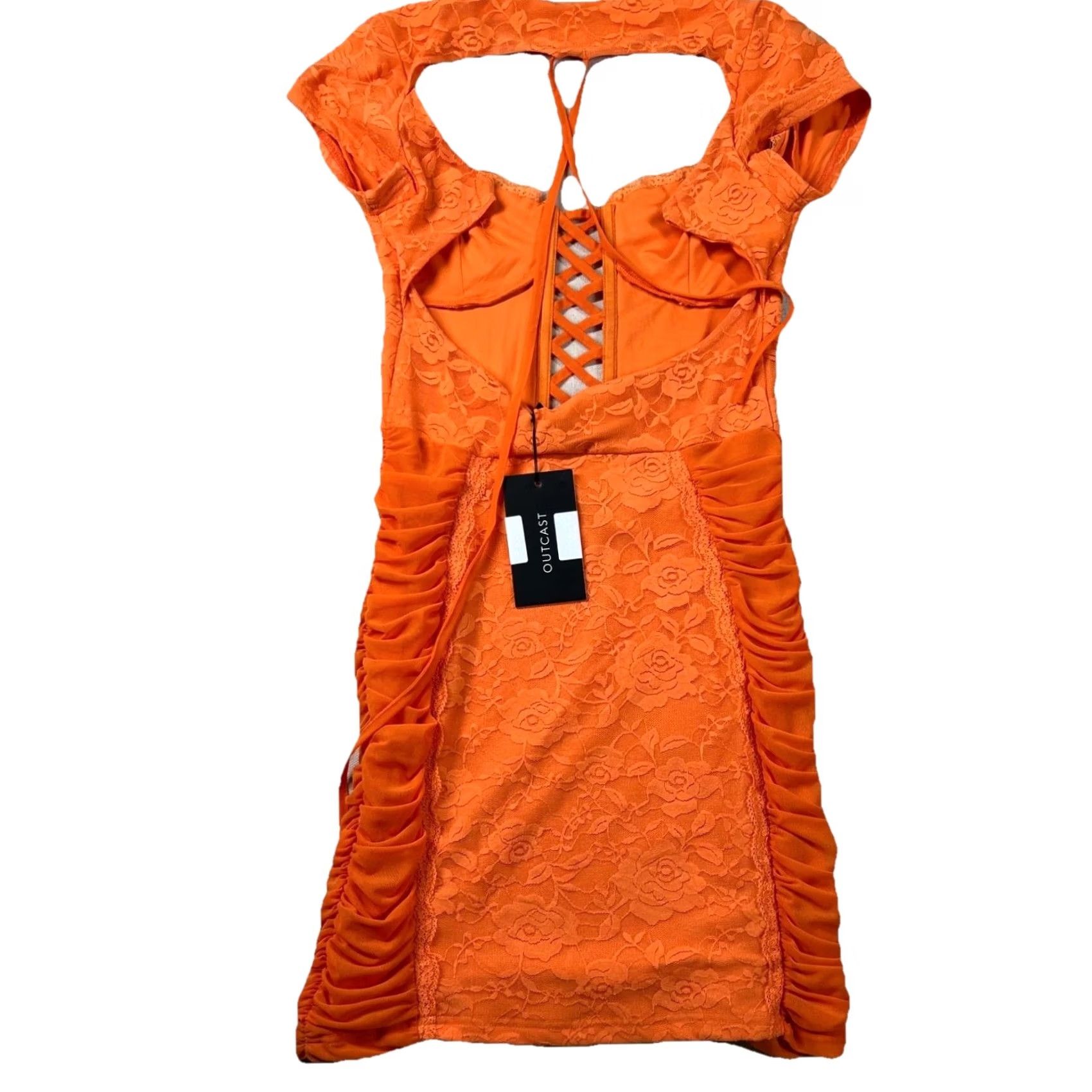 Vintage Outcast Dress Mini Jacquard Fitted Tiered Sexy Tie Club Miami Womens M Orange Size M / US 6-8 / IT 42-44 - 2 Thumbnail