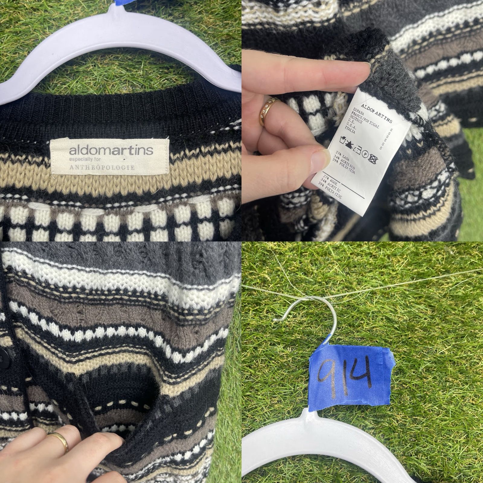 Anthropologie Anthropologie Sweater Cardigan Striped 3D Knit Long Sleeve Round Neck Black Button Pockets Bohemian Classic All Seasons Winter Fall Womens Size S / US 4 / IT 40 - 8 Thumbnail