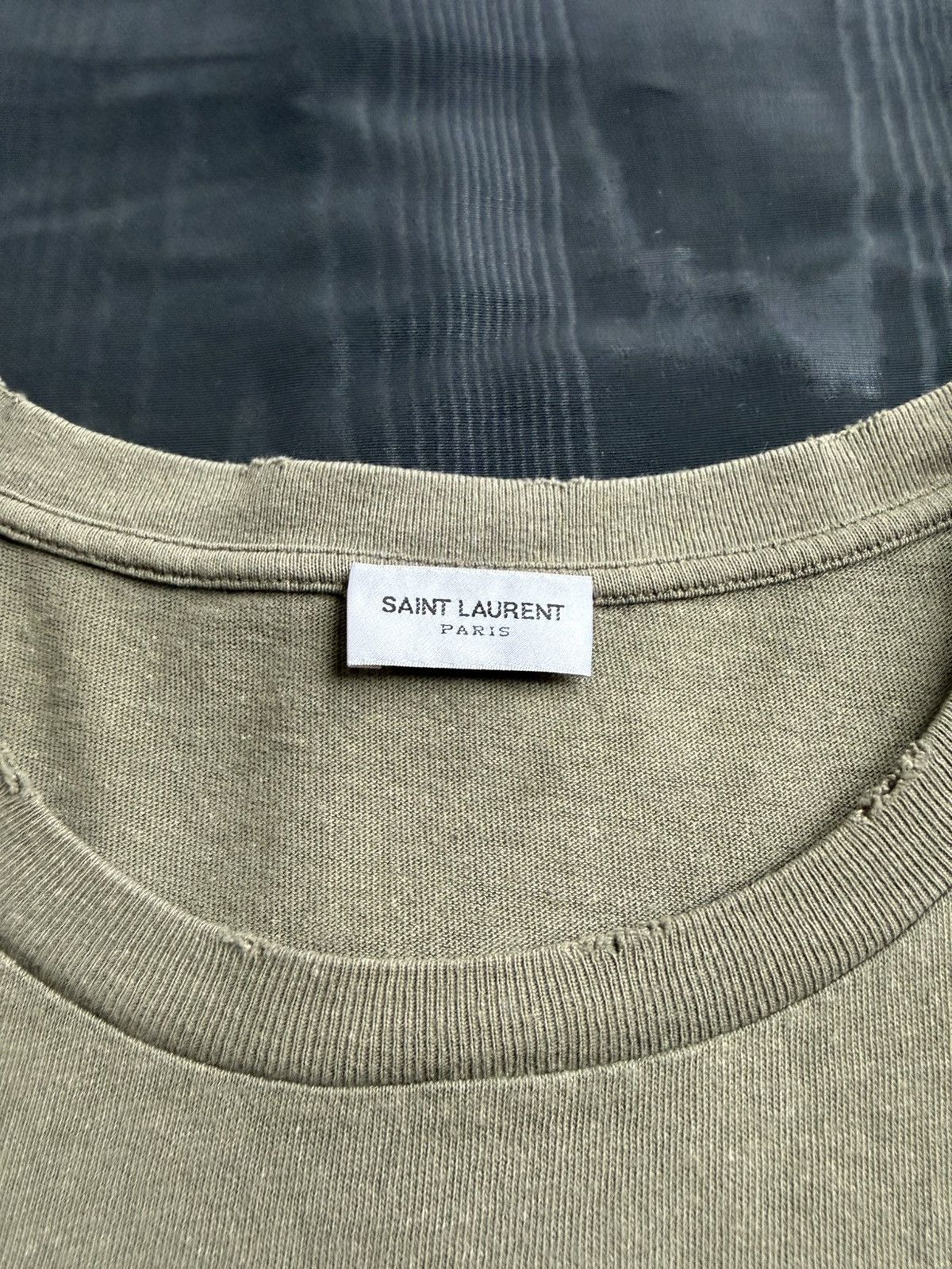 Saint Laurent Paris SS19 Saint Laurent Rive Gauche logo khaki T shirt grail Size US XL / EU 56 / 4 - 19 Thumbnail