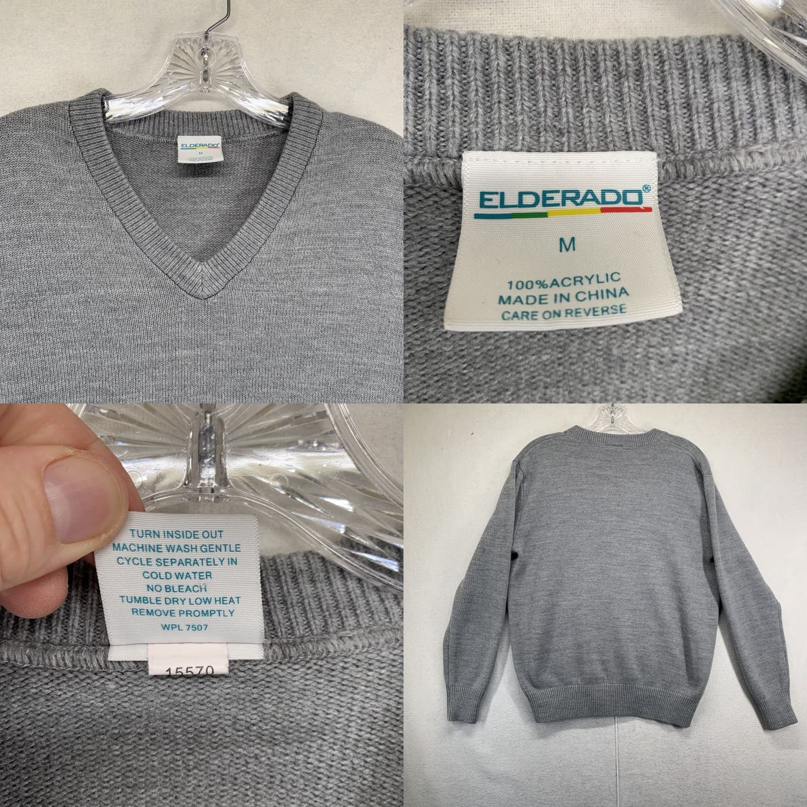 Vintage VINTAGE El Dorado Men's Gray Sweater Medium Acrylic Long Sleeve V-Neck 80s 90s Classic Size US M / EU 48-50 / 2 - 8 Thumbnail