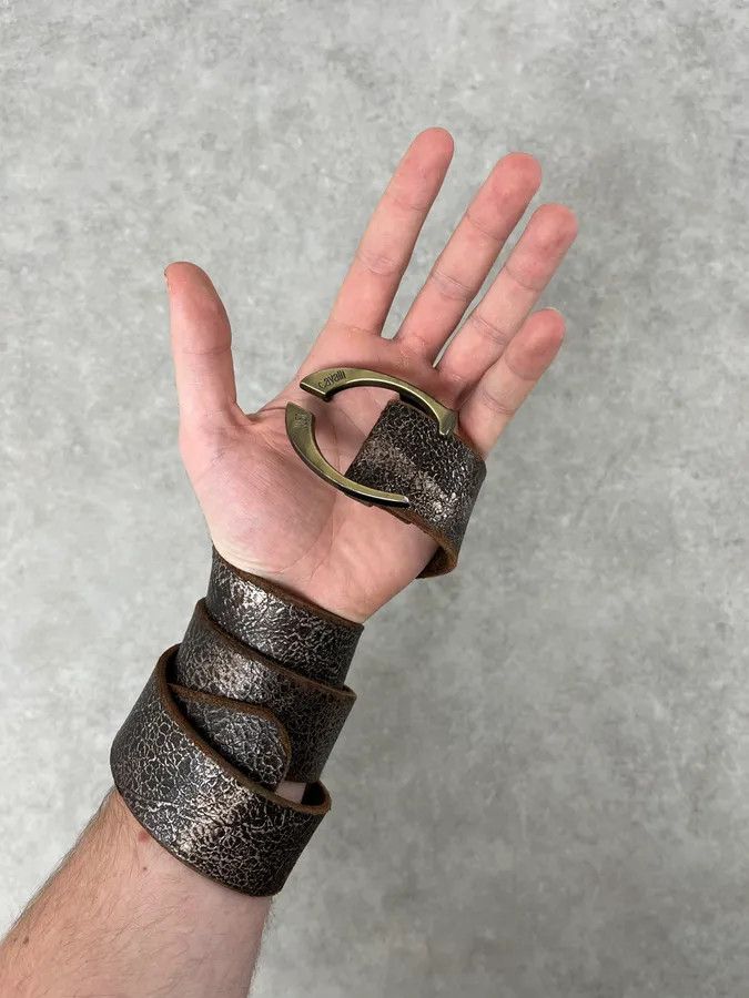 Just Cavalli 2000s Cavalli Brown Eroded Premium Leather Belt Size ONE SIZE - 2 Thumbnail