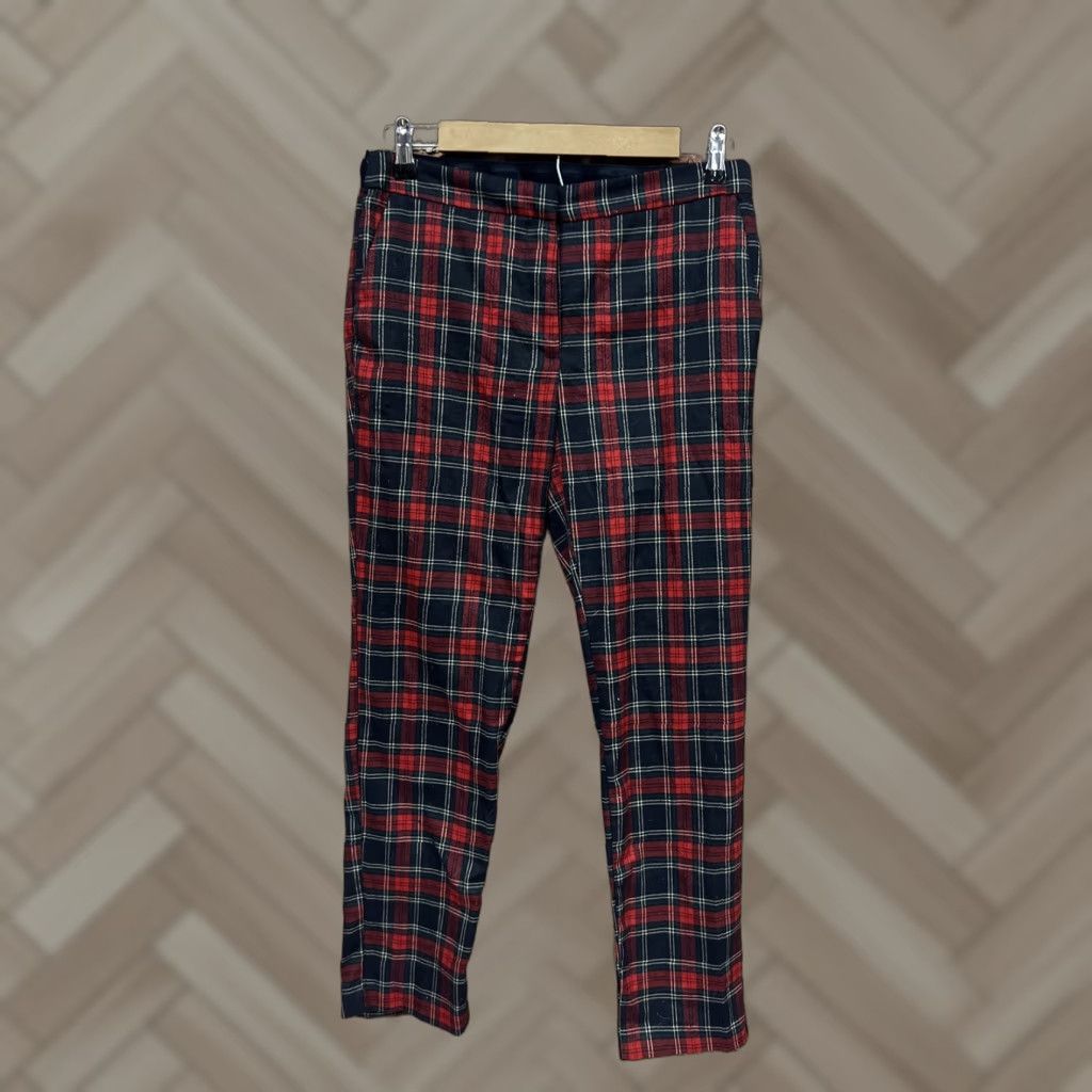 Zara Zara Basics Plaid Stretch Waistband Professional Trouser Pants Pockets M Red Slim Womens Size 32" / US 10 / IT 46 - 1 Thumbnail