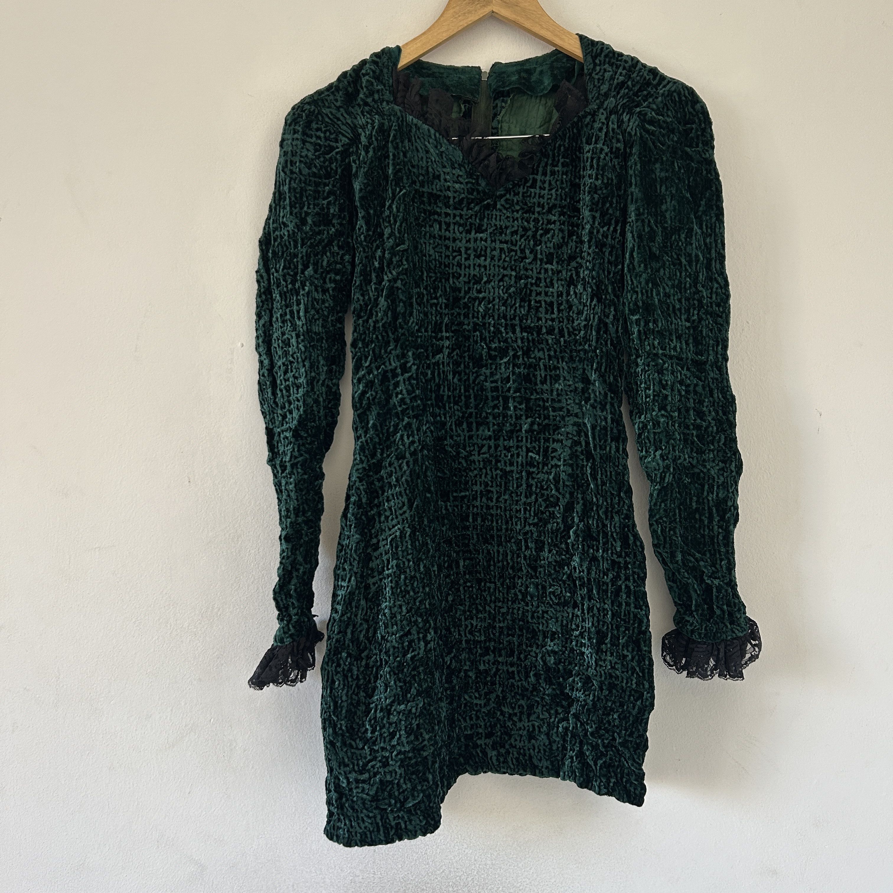 Vintage Vintage Green Crushed Velvet Mini Dress Size M / US 6-8 / IT 42-44 - 10 Thumbnail