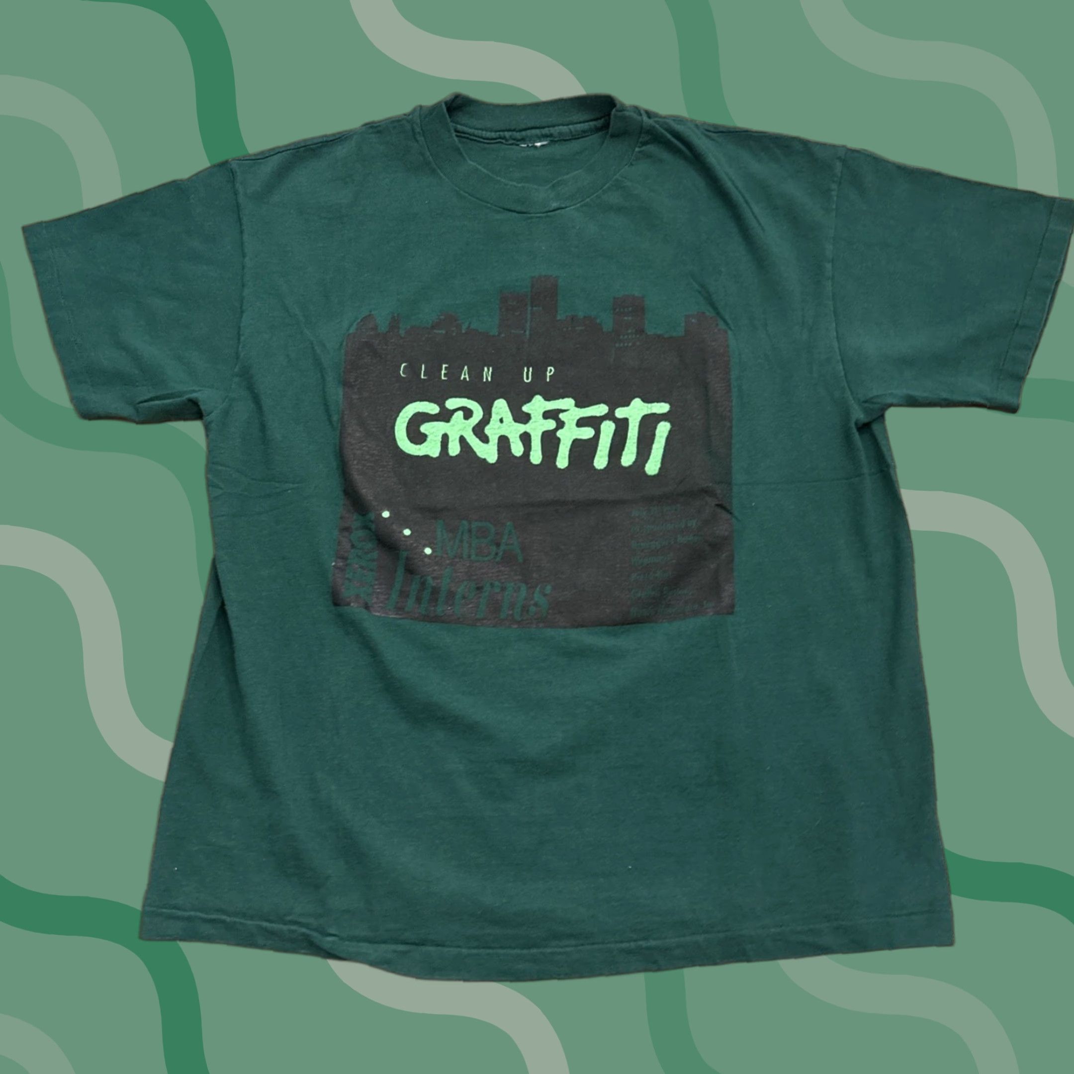 Vintage VINTAGE Graffiti T Shirt Xerox Interns 1995 Green Single Stitch M Men 90s Graffiti Theme Mens Shirt Size US M / EU 48-50 / 2 - 1 Thumbnail