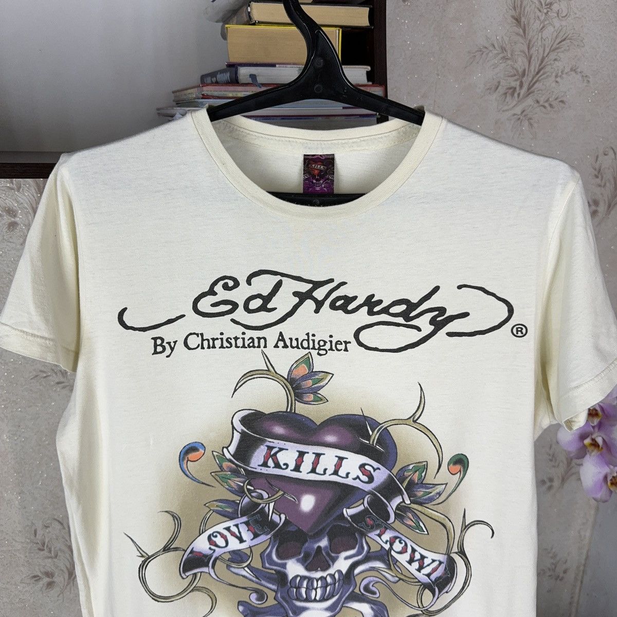 Christian Audigier × Ed Hardy × Vintage Vintage Ed Hardy T shirt by Chirstian Audiger Beige Love Kil Size US M / EU 48-50 / 2 - 6 Thumbnail
