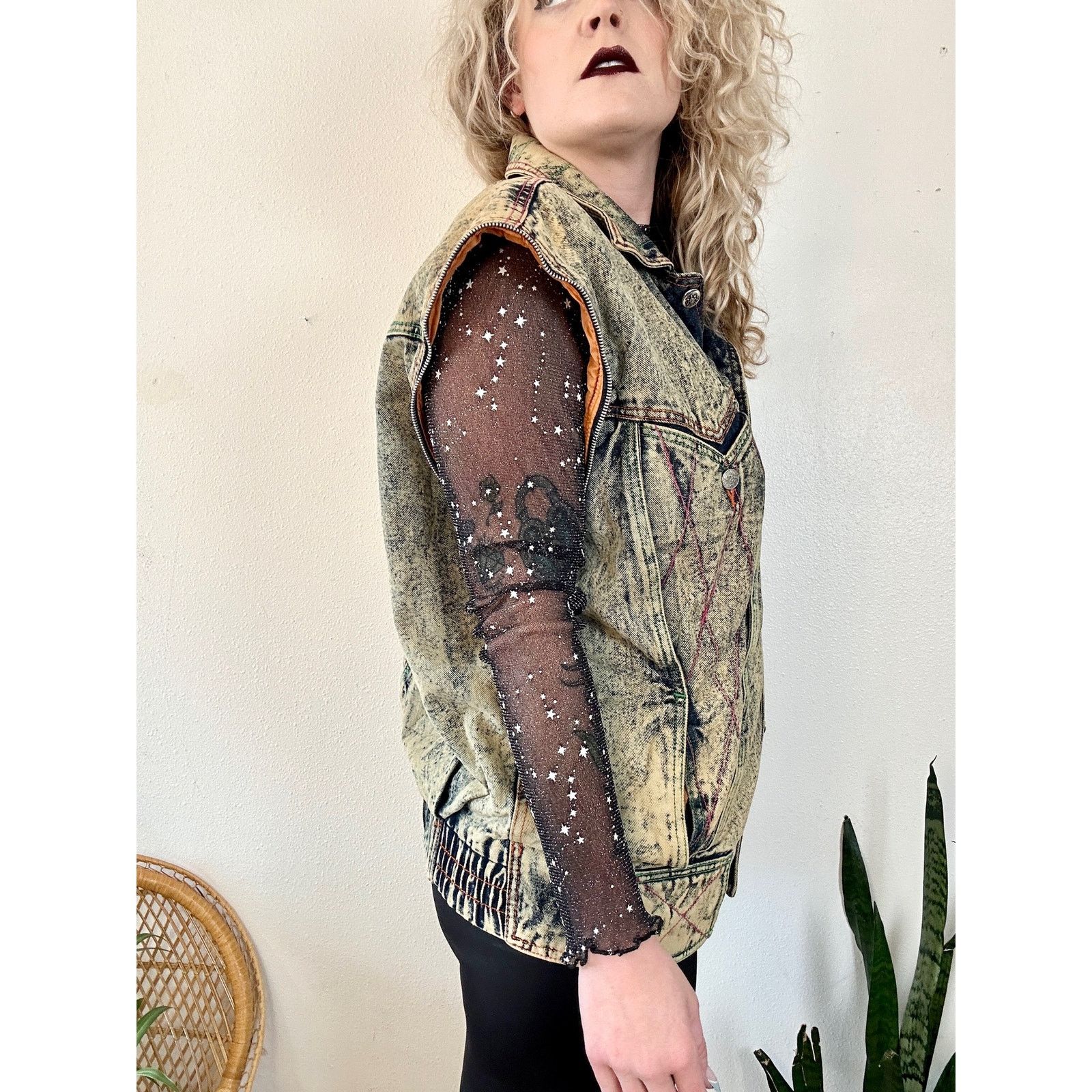 Vintage 80’s Acid Wash & Leather Convertible Moto Jacket Size US M / EU 48-50 / 2 - 10 Thumbnail