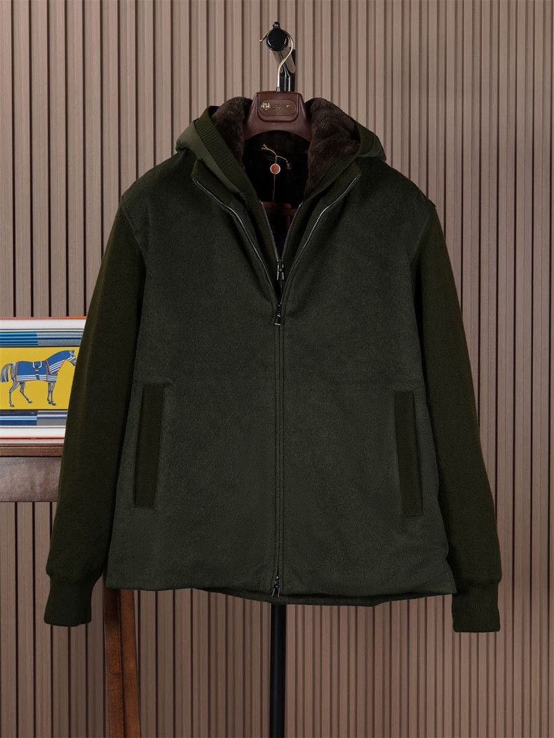 Ermenegildo Zegna Loro Piana Green Hooded Fur Jacket Size US XL / EU 56 / 4 - 1 Thumbnail