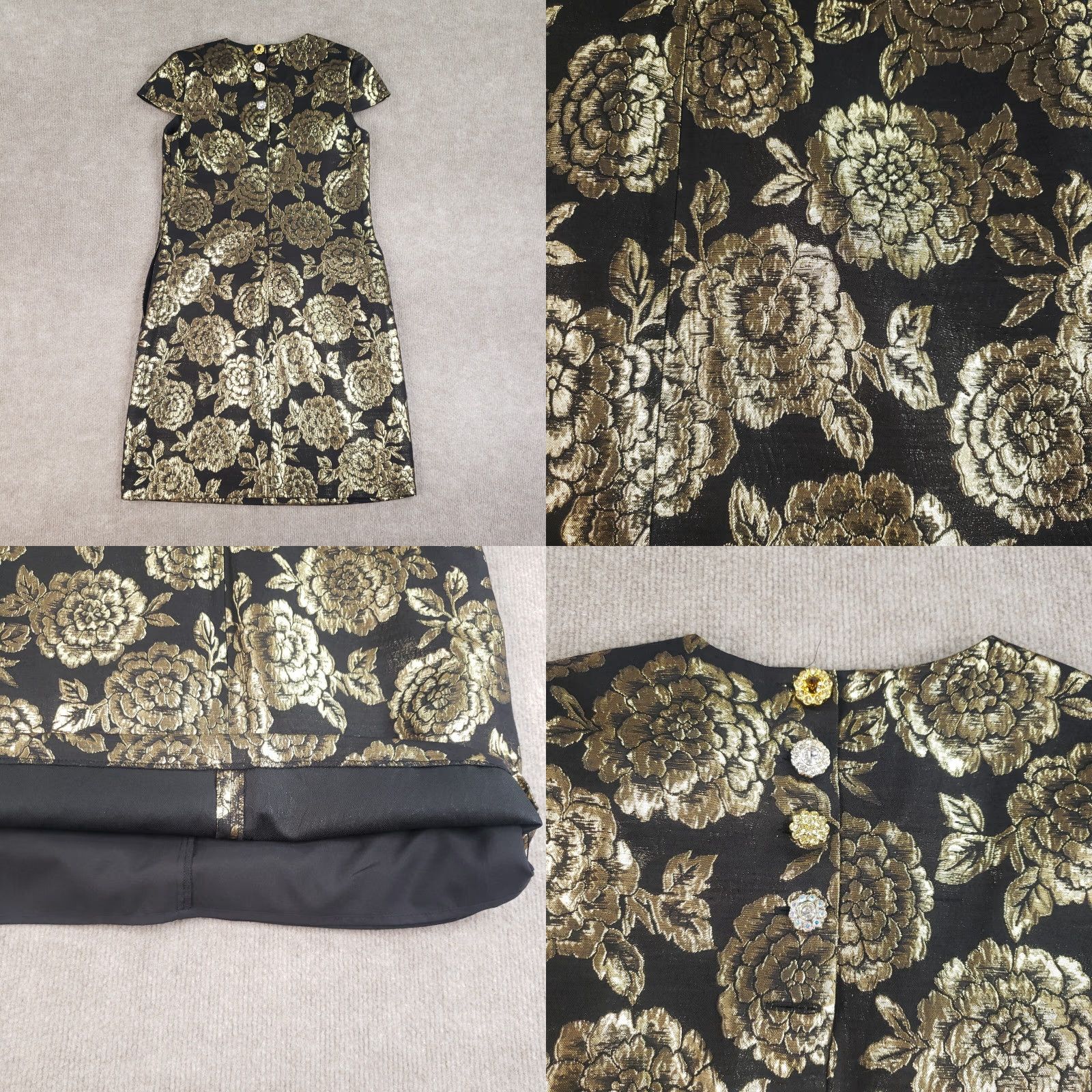 Sam Edelman Sam Edelman Dress Womens Size 4 Black Gold Floral Brocade Cap Sleeve Sheath Size S / US 4 / IT 40 - 8 Thumbnail