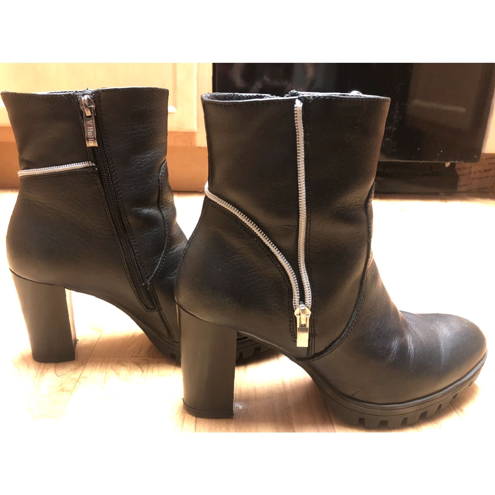 Vintage VITALIA Womens Leather Heel Boots Euro Size 40-US Size 9.5 - Black - Leather - Zipper - Boot - Biker - 40 - US9.5 - Womens - Vitalia - Boots Size US 10 / IT 40 - 4 Thumbnail
