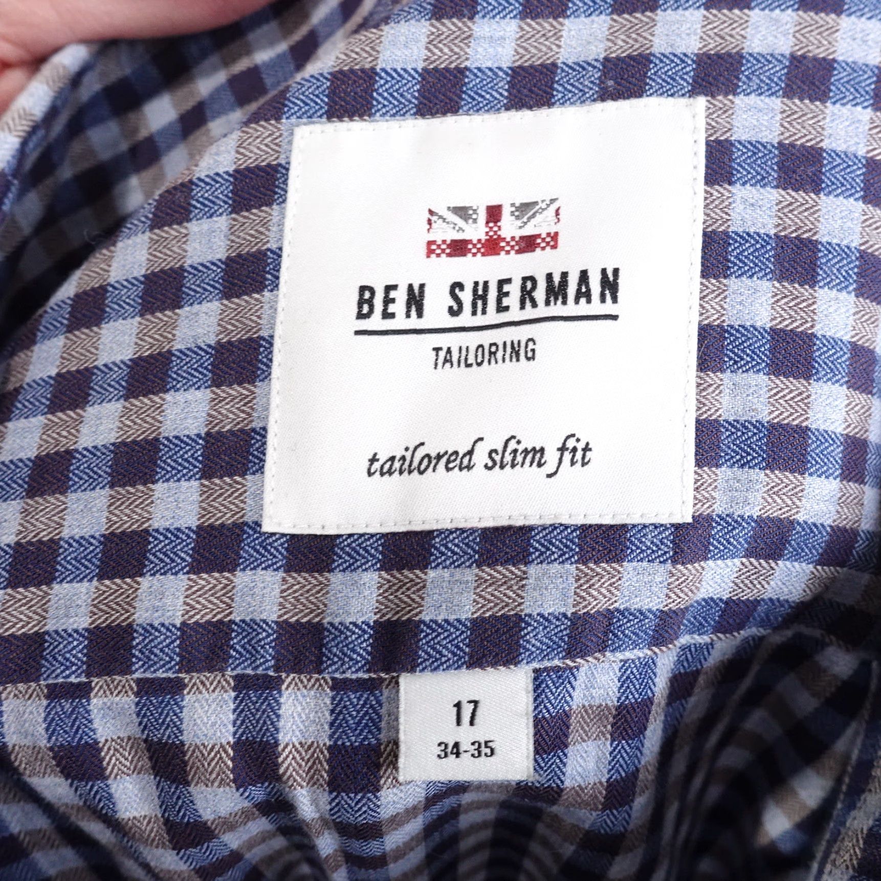 Ben Sherman BEN SHERMAN Slim Fit Long Sleeve Blue Check Button-Up Shirt 17 Regular Mens Size US XL / EU 56 / 4 - 7 Thumbnail