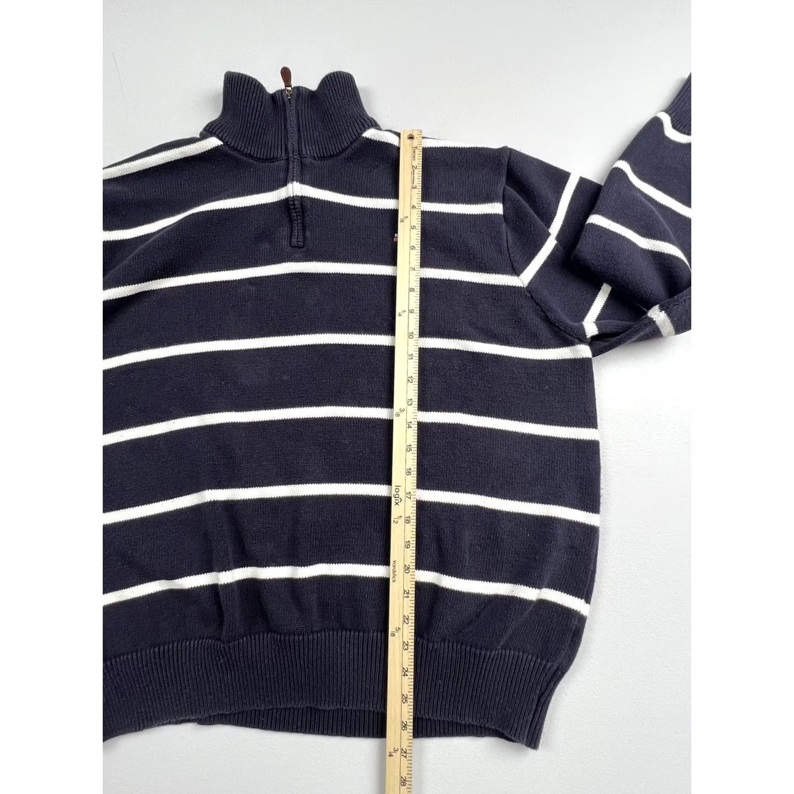 Vintage Polo Jeans Company Sweater Mens 3XL Blue Striped 1/4 Zip Mock Neck Pullover USA Size US XXL / EU 58 / 5 - 6 Thumbnail