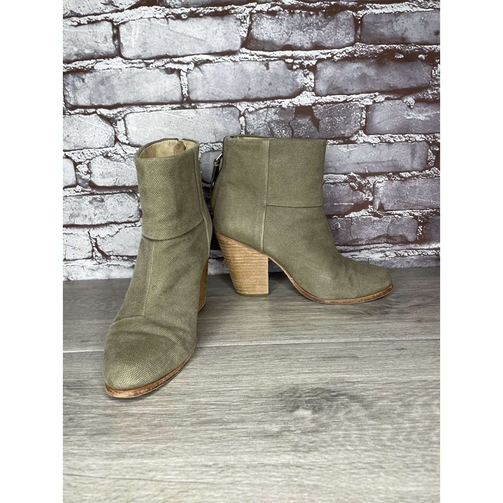 Rag & Bone Rag & Bone Newbury Green Canvas Back Zip Ankle Boots Booties Size US 7.5 / IT 37.5 - 7 Thumbnail