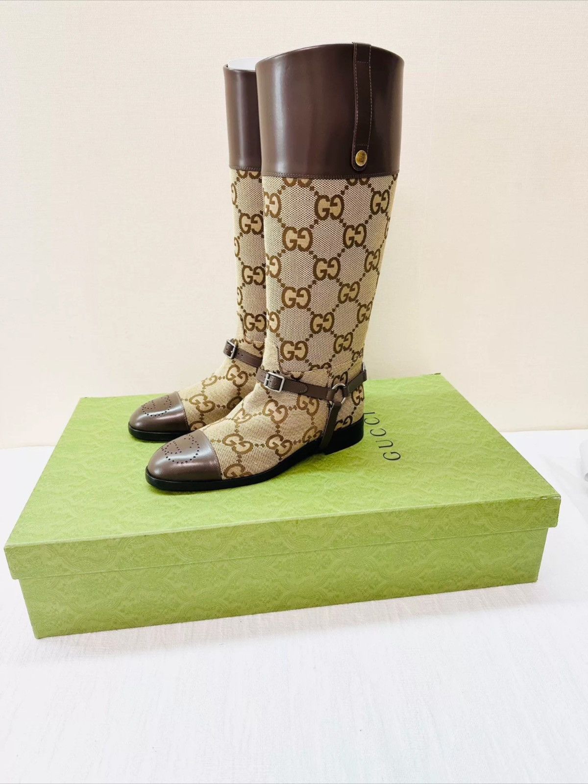 Gucci GG CANVAS & LEATHER KNEE BOOTS Size US 10 / EU 43 - 2 Thumbnail