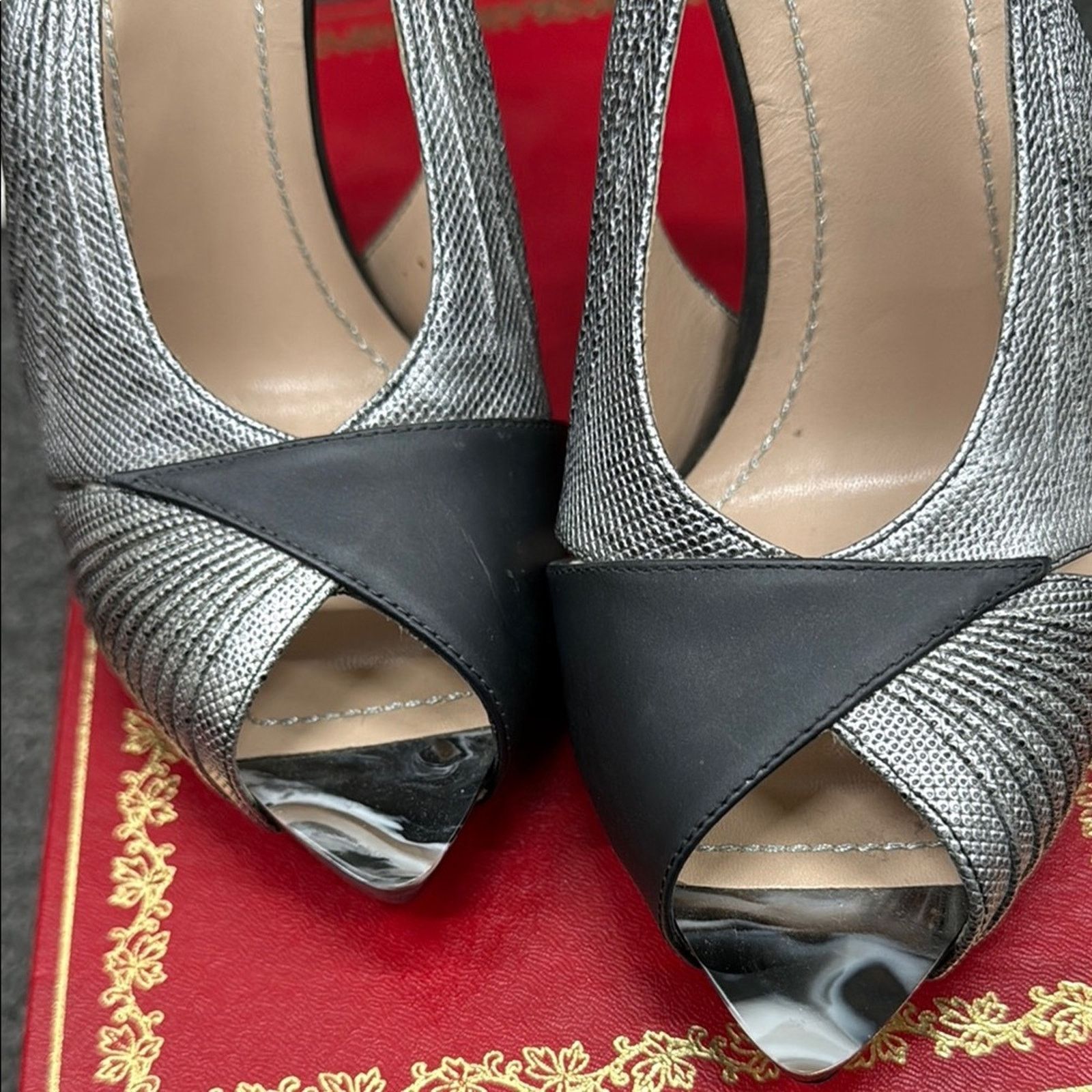 Rene Caovilla NWT Rene Caovilla Black Silver Slingback Heels Size 36 US 6 Size US 6 / IT 36 - 2 Thumbnail