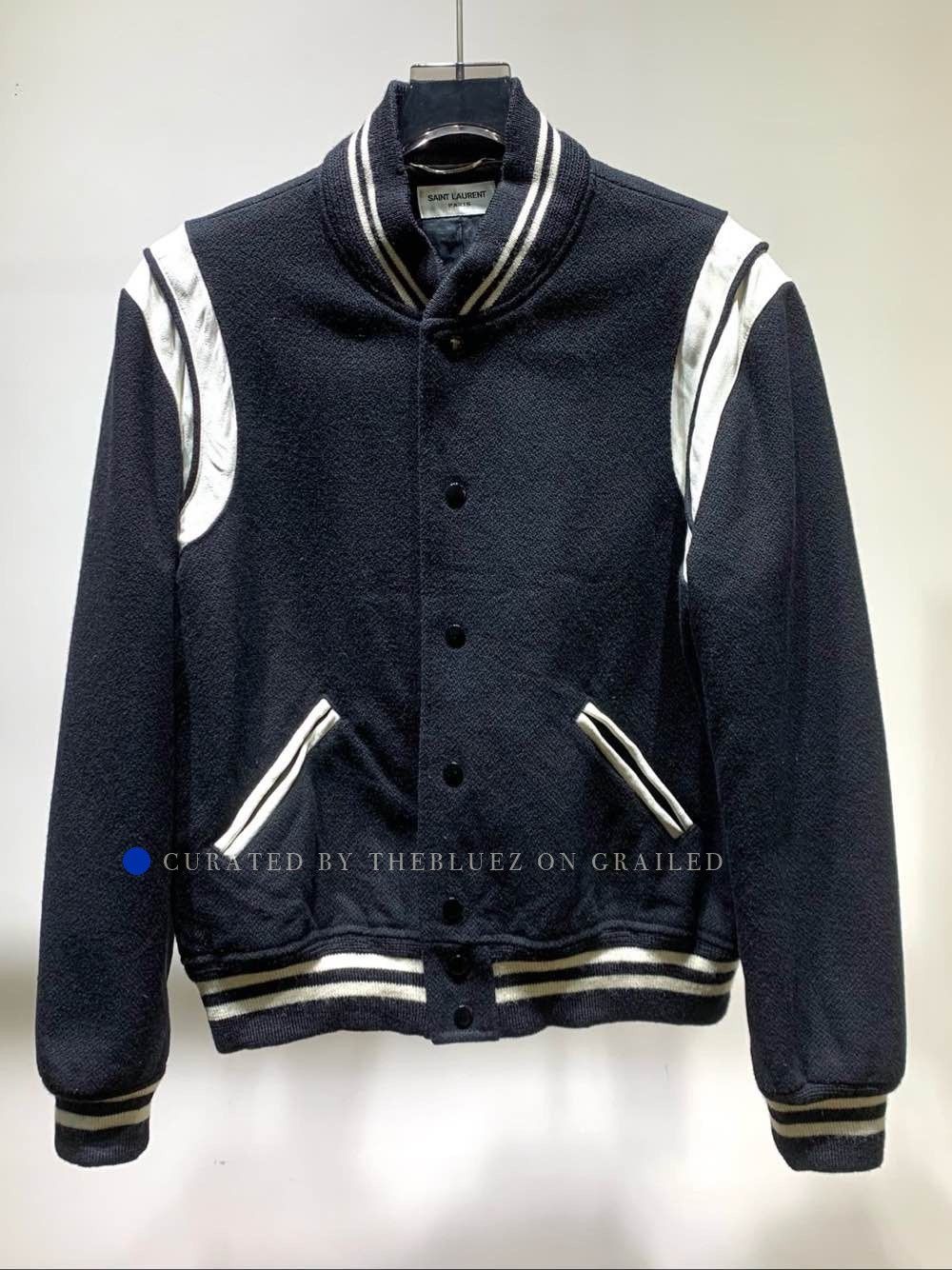Saint Laurent Paris Black Wool Varsity Jacket in Size L Size US L / EU 52-54 / 3 - 1 Thumbnail