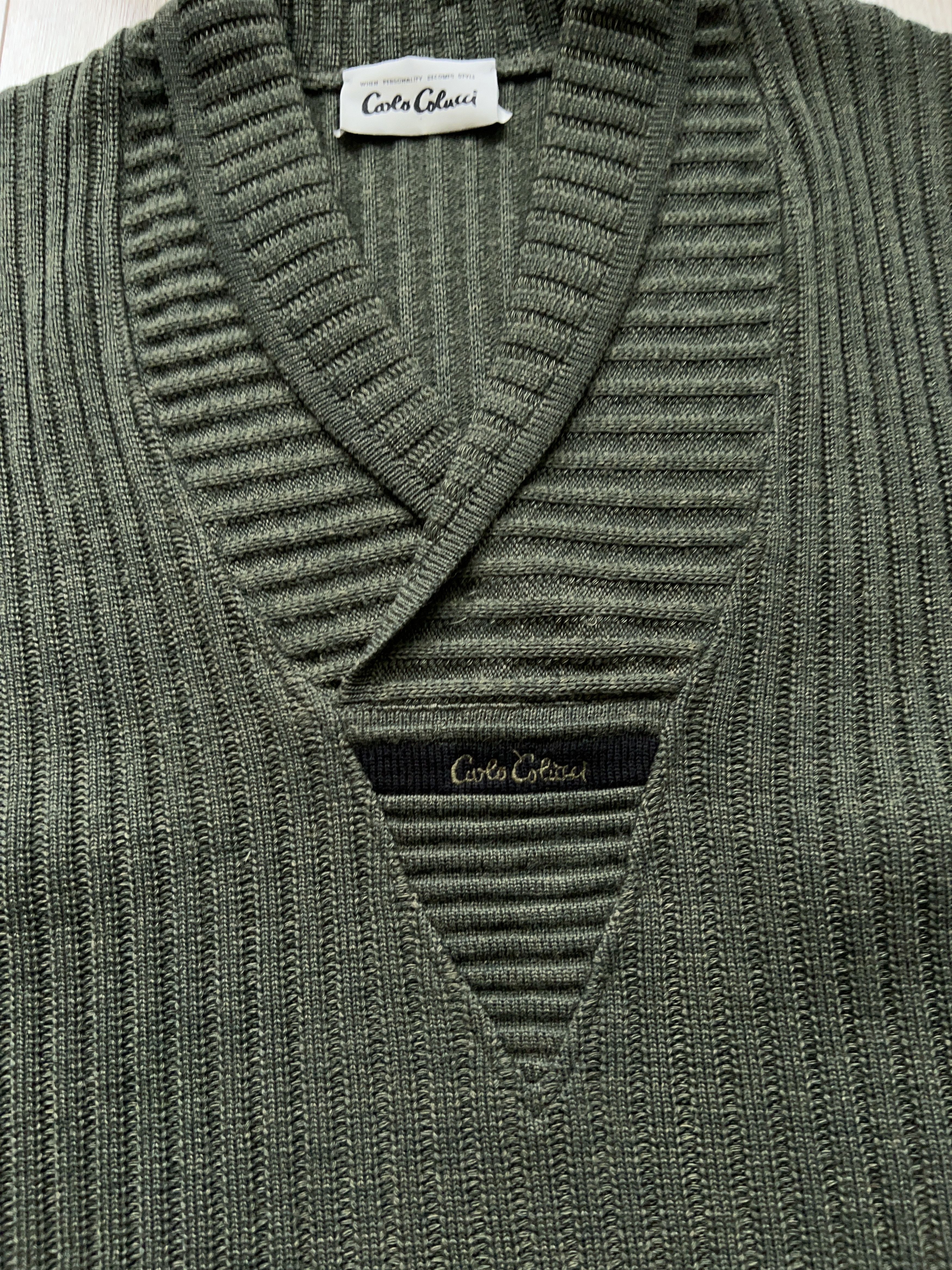 Carlo Colucci × Vintage Mens 1990s Mens Carlo Colucci Sweater Pullover V Neck Green Size US L / EU 52-54 / 3 - 4 Thumbnail