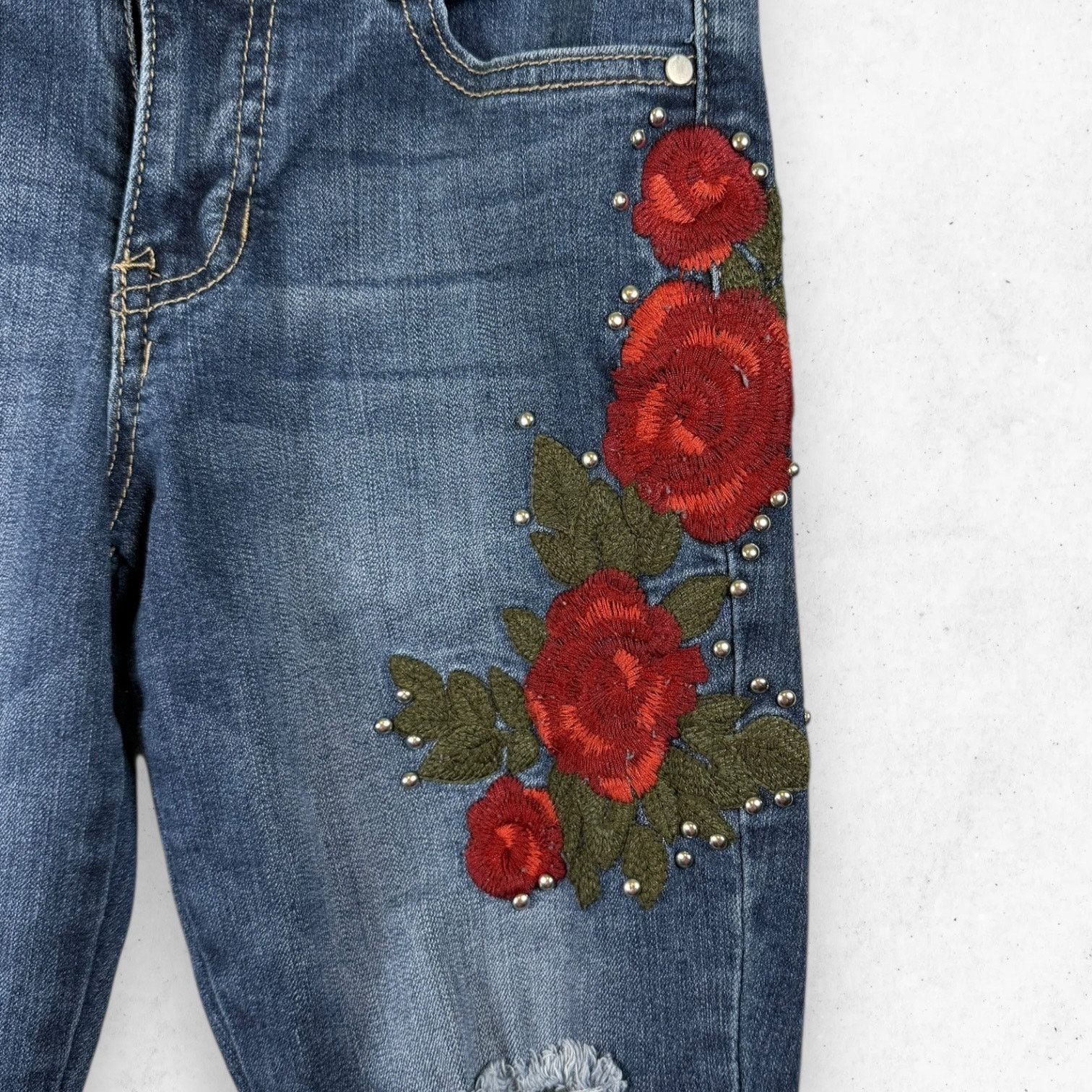 Other Cred NY Distressed Embroidery Jeans Women's 0/24 Skinny Size 24" / US 00 / IT 34 - 4 Thumbnail