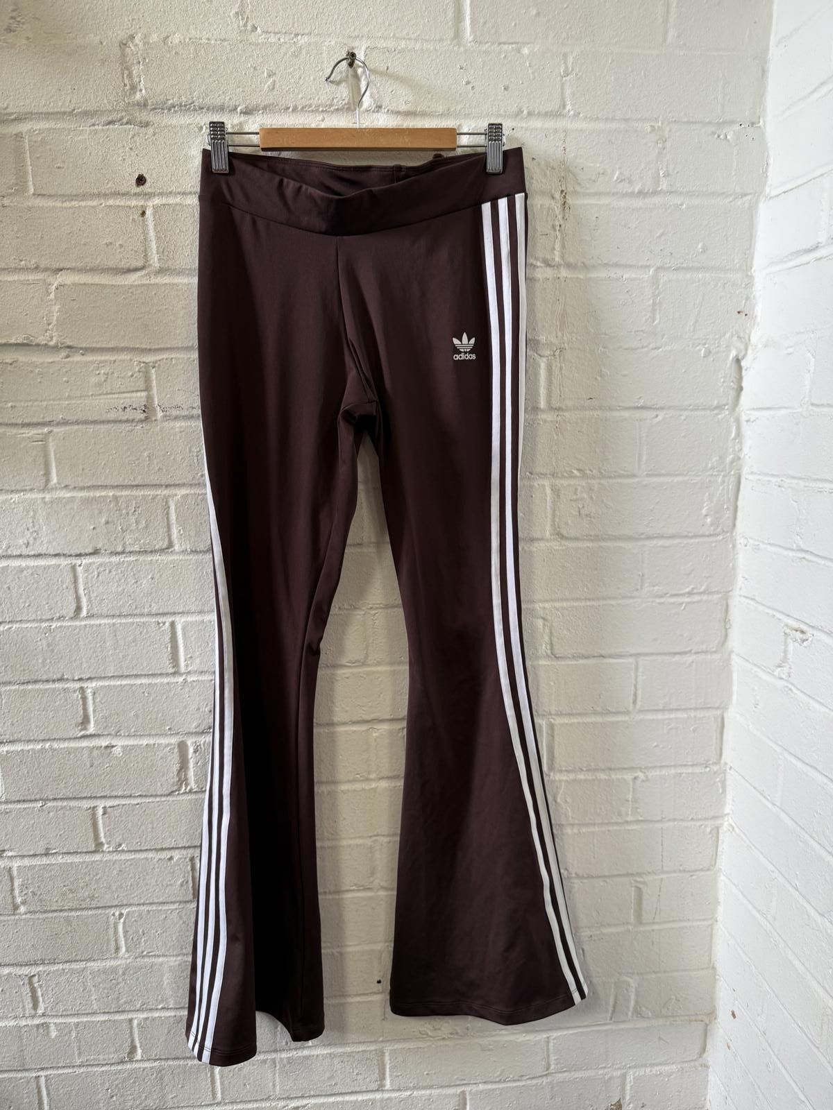 Adidas Adidas Women's Brown Flared Casual Pants with White Stripes Size 32" / US 10 / IT 46 - 1 Thumbnail