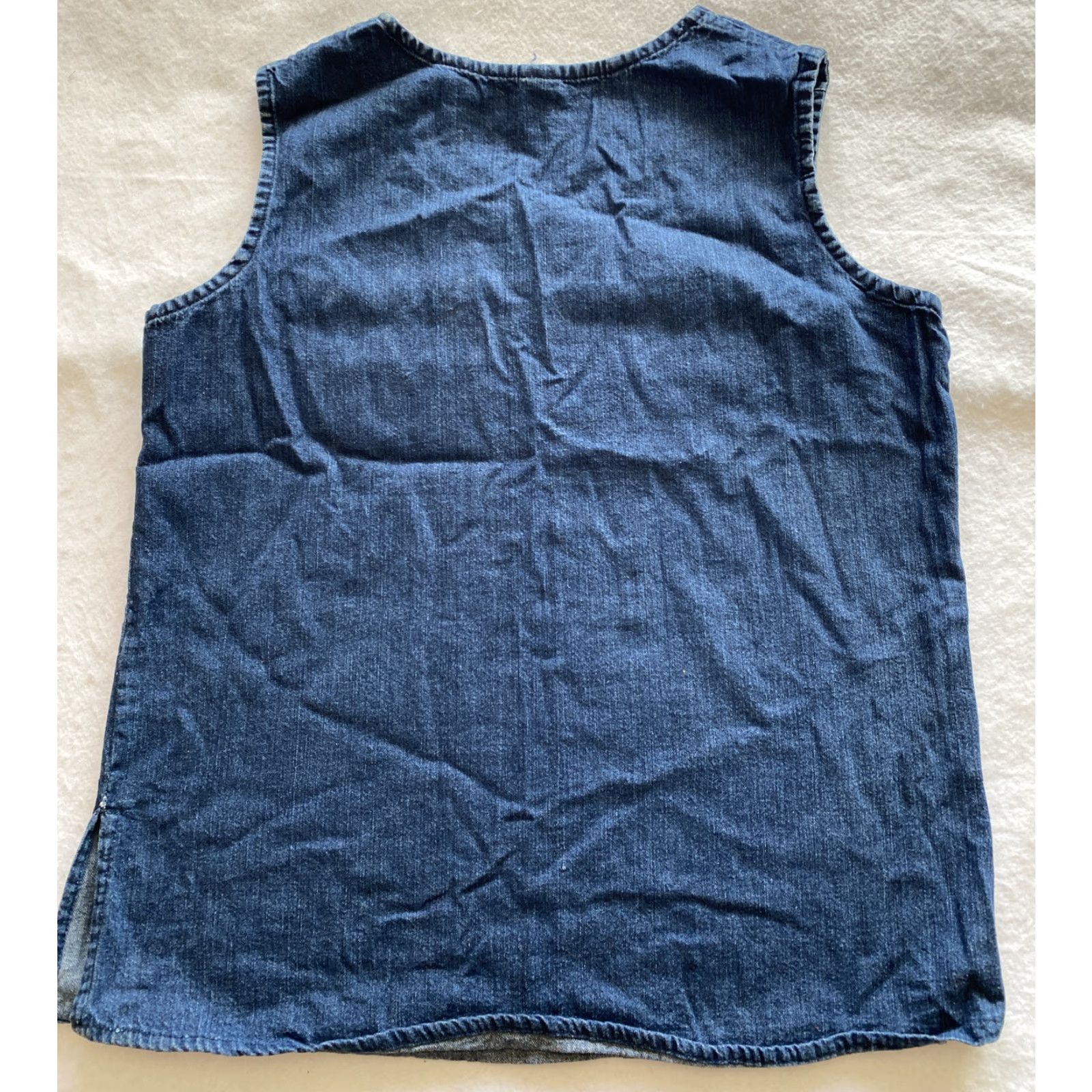 Denime Denim Tank Top Blue Raw Hemline Women's Juniors Size M Cropped Cotton Blend Fringe Tank Top Women M Blue Denim Size M / US 6-8 / IT 42-44 - 5 Thumbnail