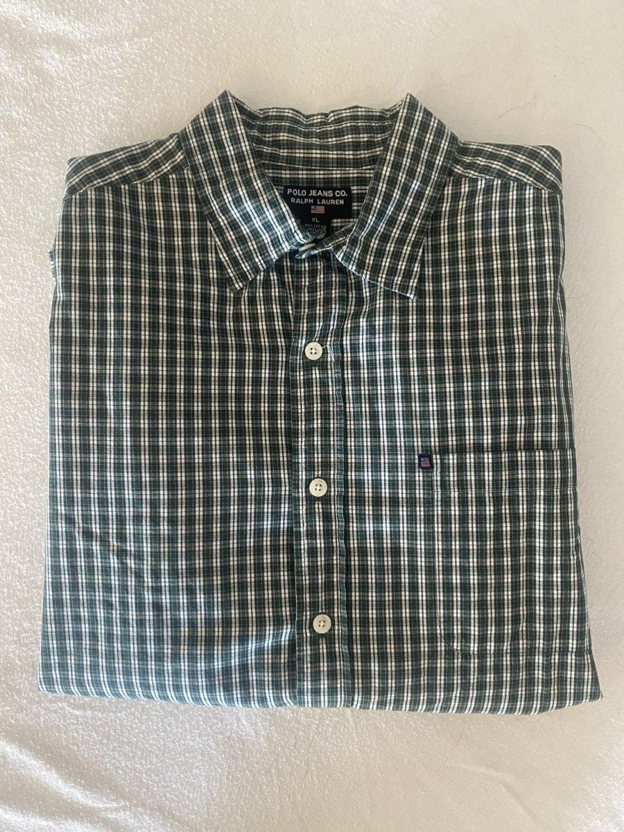 Polo Ralph Lauren Polo Jeans Co. Green White Plaid Button Up Size US XL / EU 56 / 4 - 2 Thumbnail