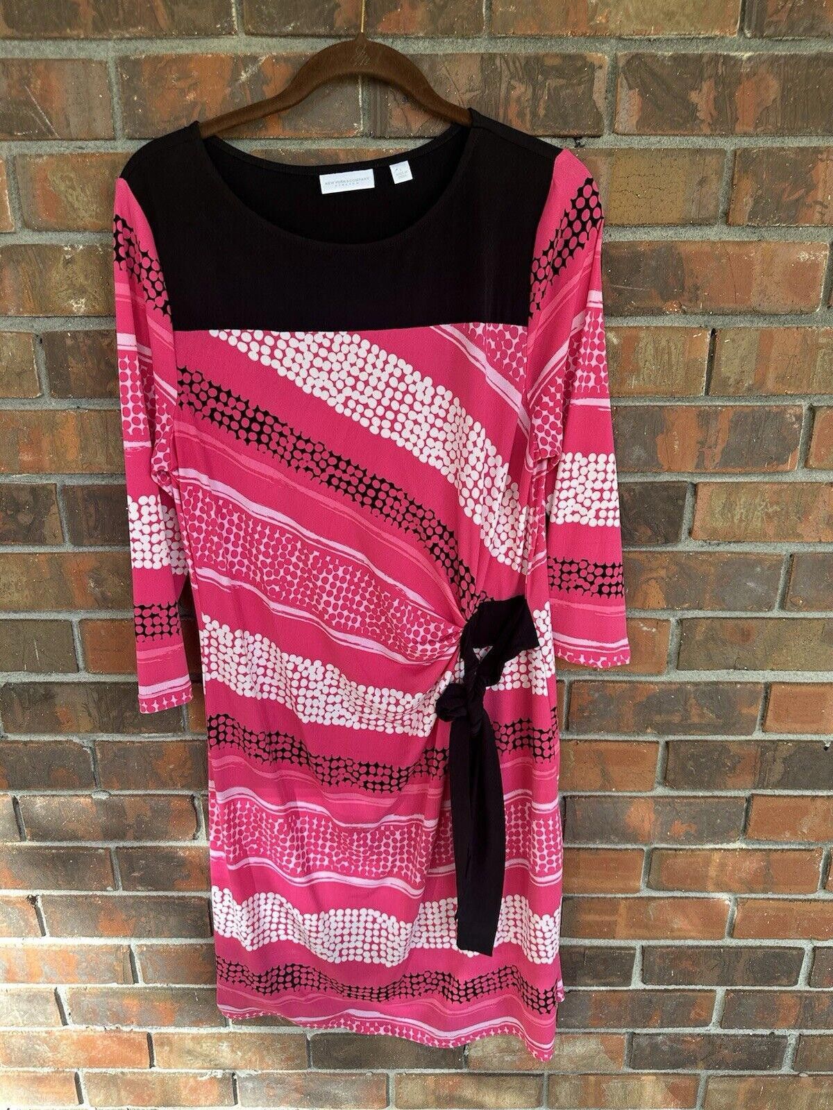 Designer Women's Dress Large New York And Company Pink Stretchy Midi Size L / US 10 / IT 46 - 1 Thumbnail