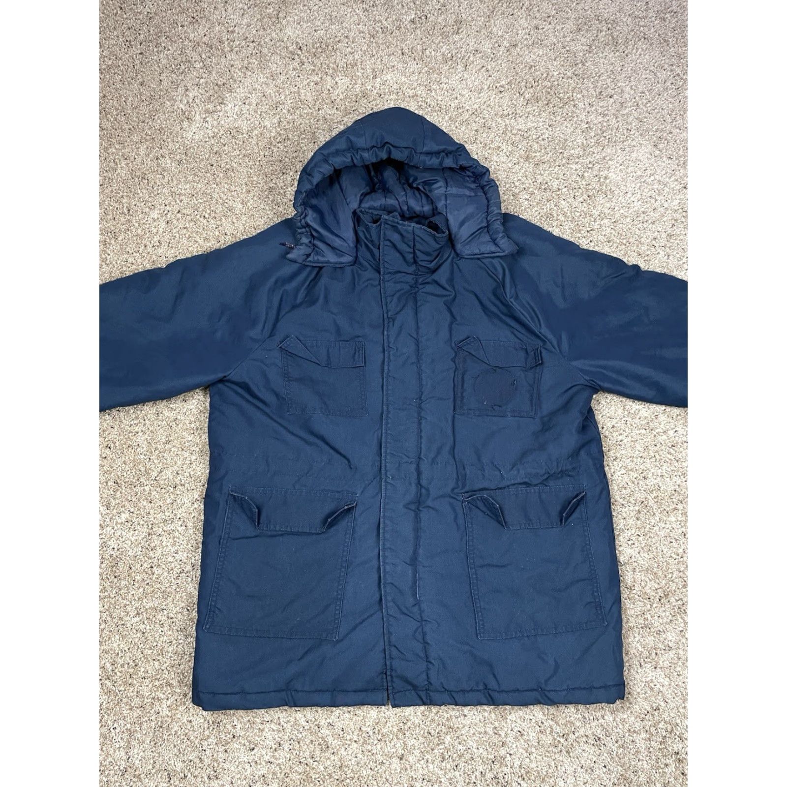 Red Kap VINTAGE Red Kap Jacket XL Mens Blue Hooded Full Zip Insulated USA Made Long Parka Winter Fall Lined Pockets Removable Hood Size US XL / EU 56 / 4 - 3 Thumbnail