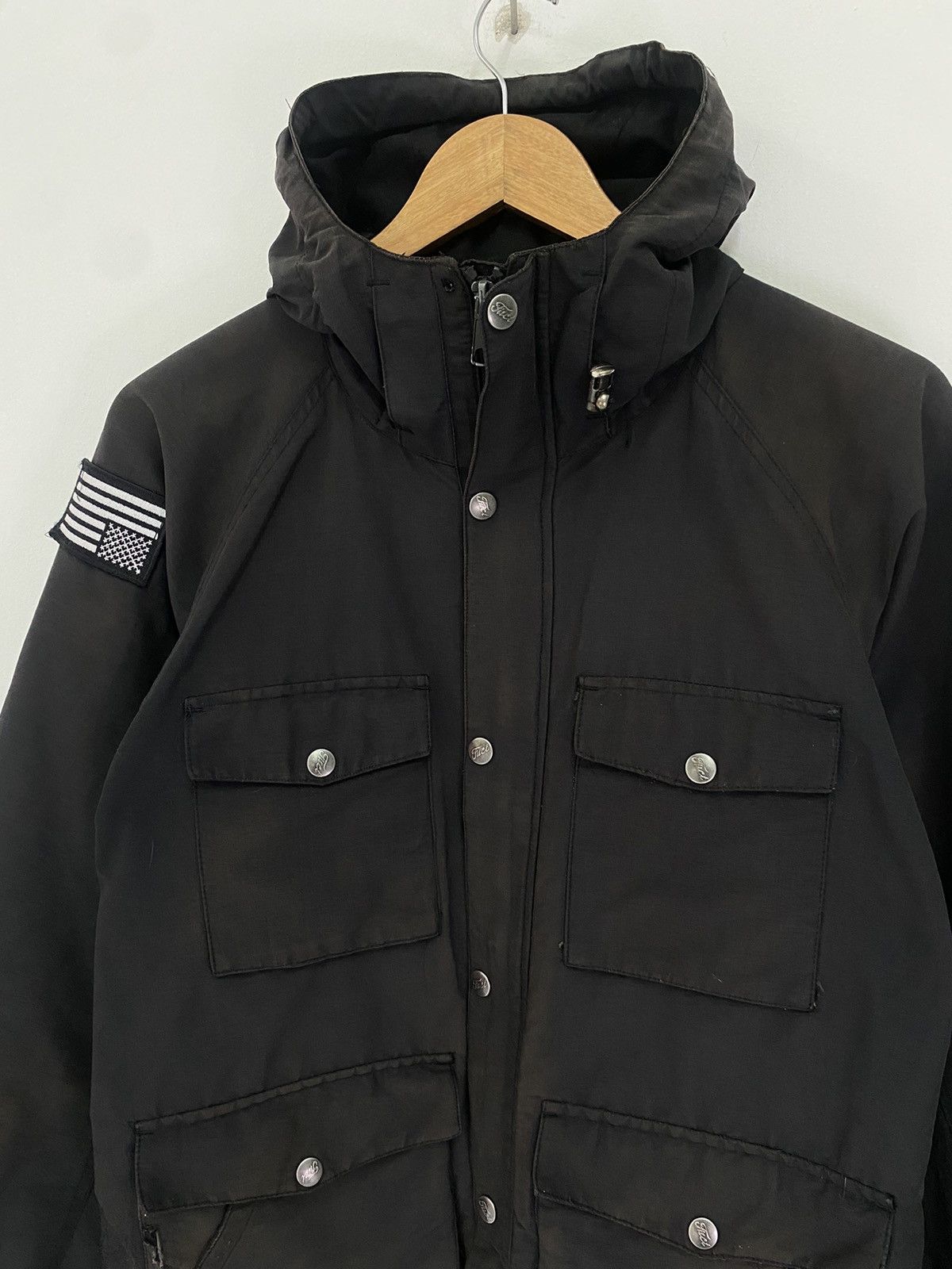 image of Fuct Ssdd Usa Upside Down Flag Gorpcore Styleparka Jacket in Faded Black, Men's (Size Small)
