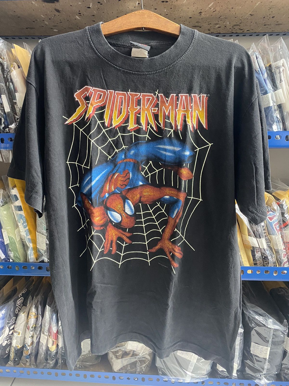 Marvel Spider-Man character print T-shirt, men's size M cotton gray type Vintage Second Hand