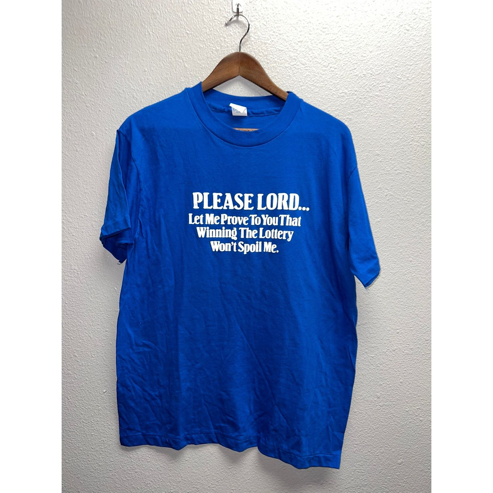 Anvil Vintage Lottery Shirt Please Lord Winning Tee 80s 1980s L Size US L / EU 52-54 / 3 - 1 Thumbnail