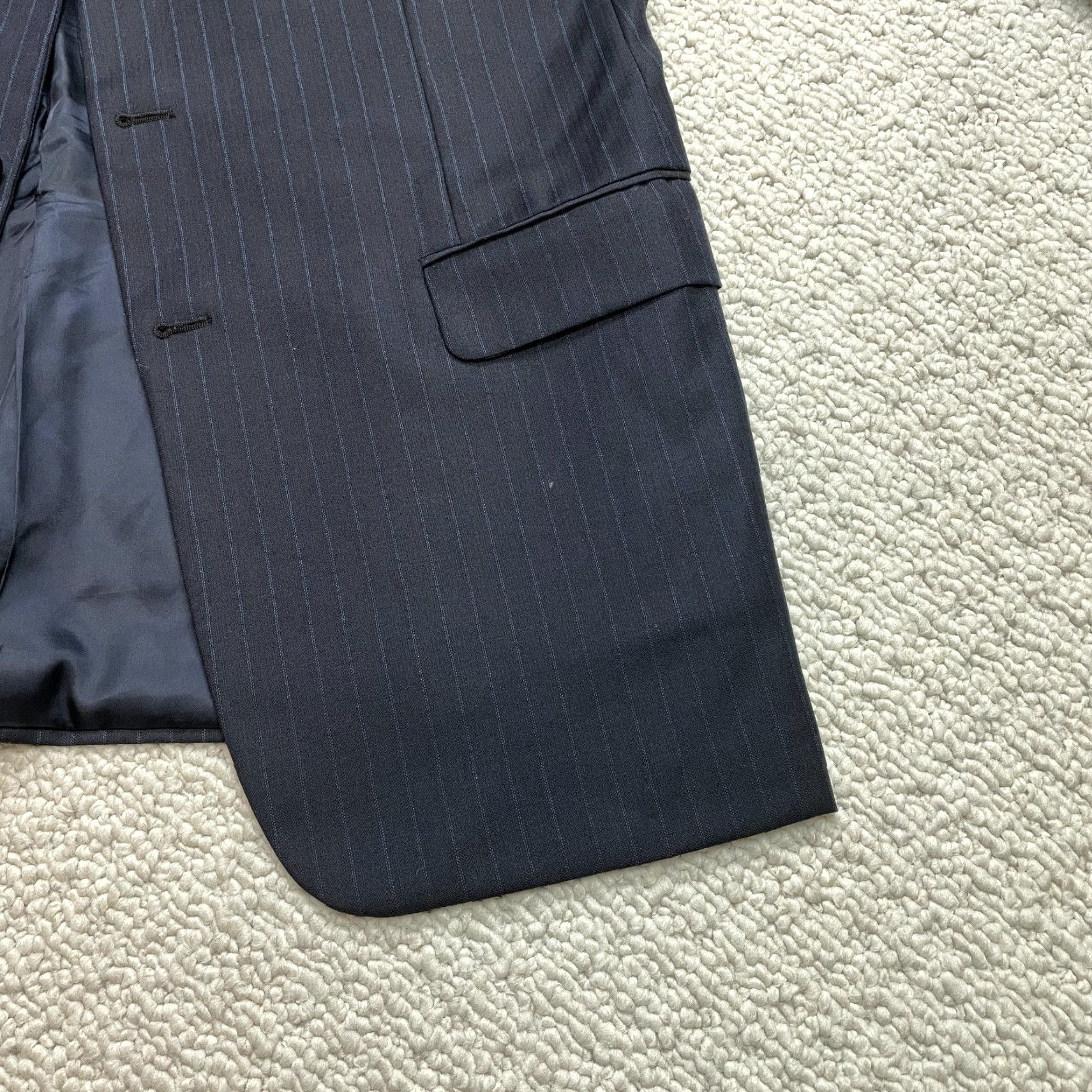 Vintage Hickey Freeman Barneys New York Suit Jacket Mens 42 Regular Nacy Blue Striped - Single-Breasted, Notch Lapel, 2 Piece, Wool Size 42R - 3 Thumbnail