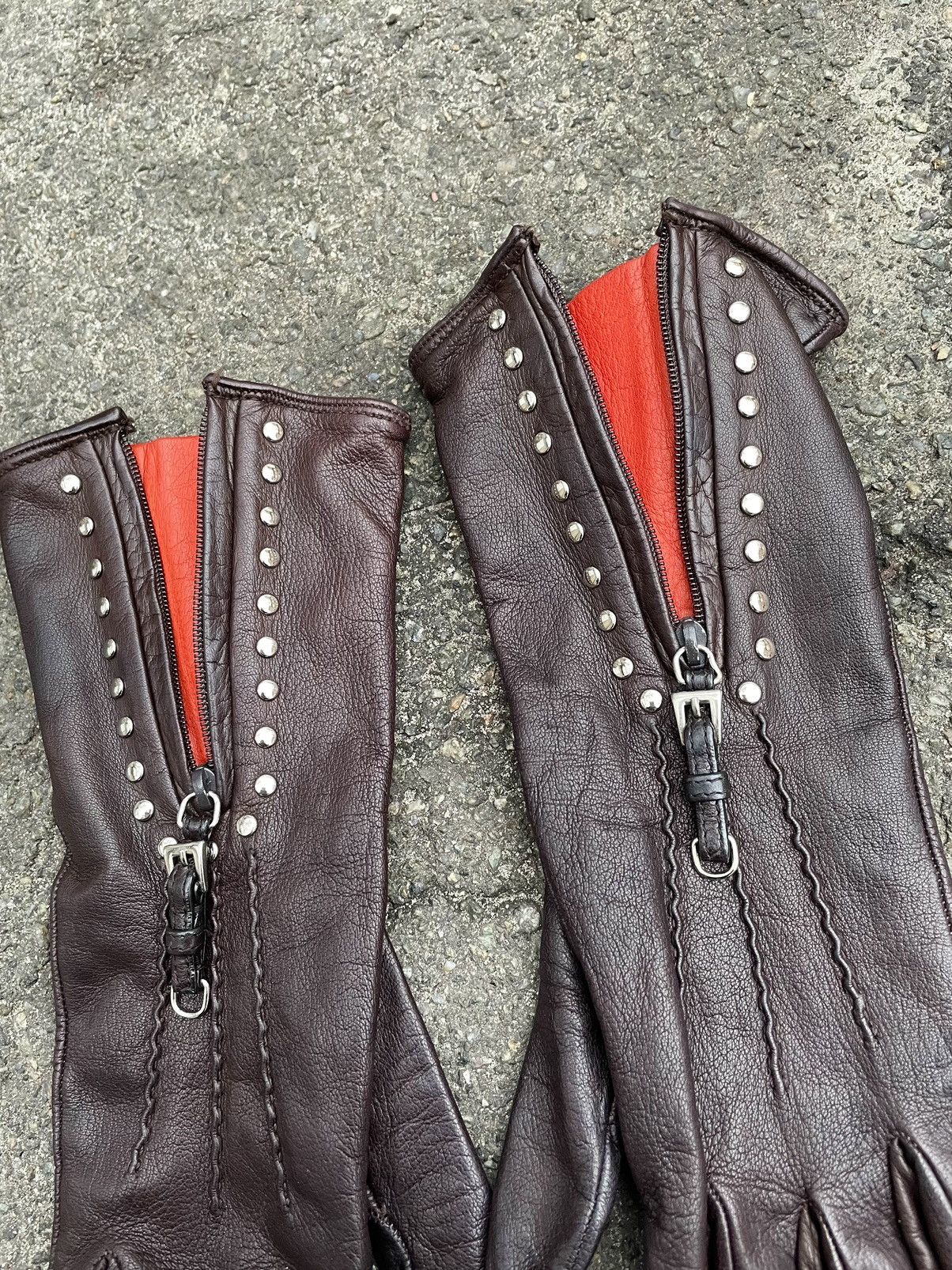 Genuine Leather × Prada Prada Brown Chokolate Leather Zip Gloves Made in Italy 6.5 Size ONE SIZE - 7 Thumbnail