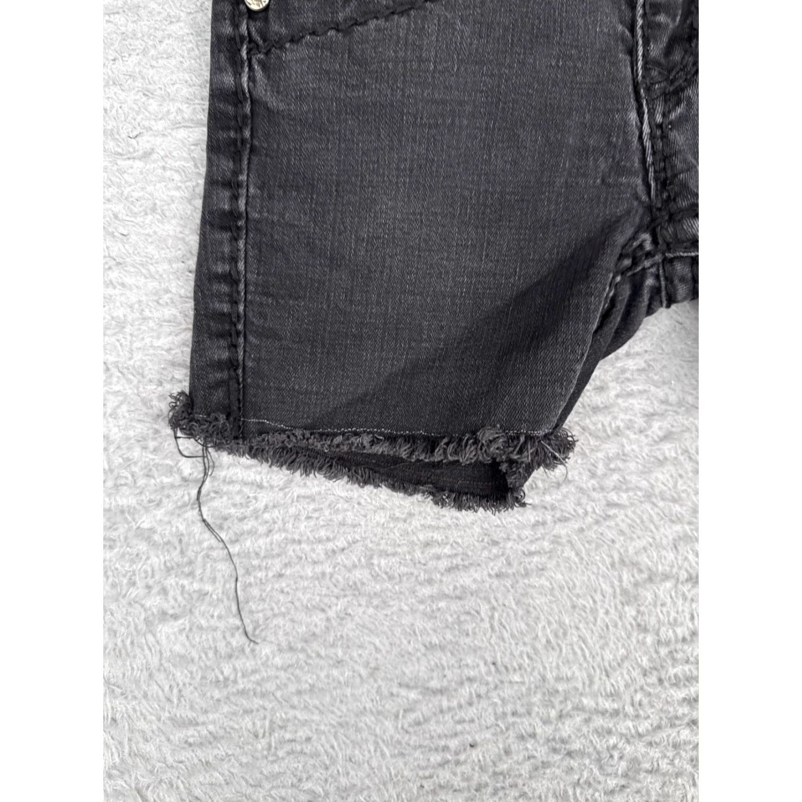 Denime LA Idol Jeans Shorts Juniors 1 Black Denim Cut-Off Frayed Hem Rhinestone 24x4.5 Size 25" / US 0 / IT 36 - 3 Thumbnail