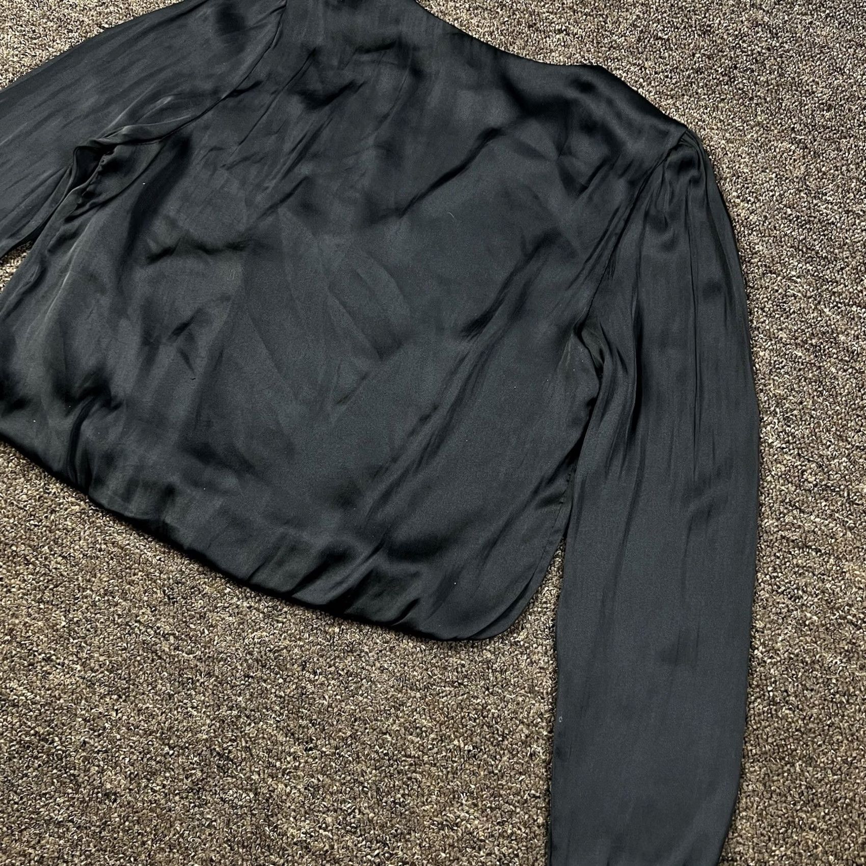Vintage Sincerely Jules Blouse Shirt Cropped Satin Long Sleeve Black Sz Large Womens Size L / US 10 / IT 46 - 7 Thumbnail