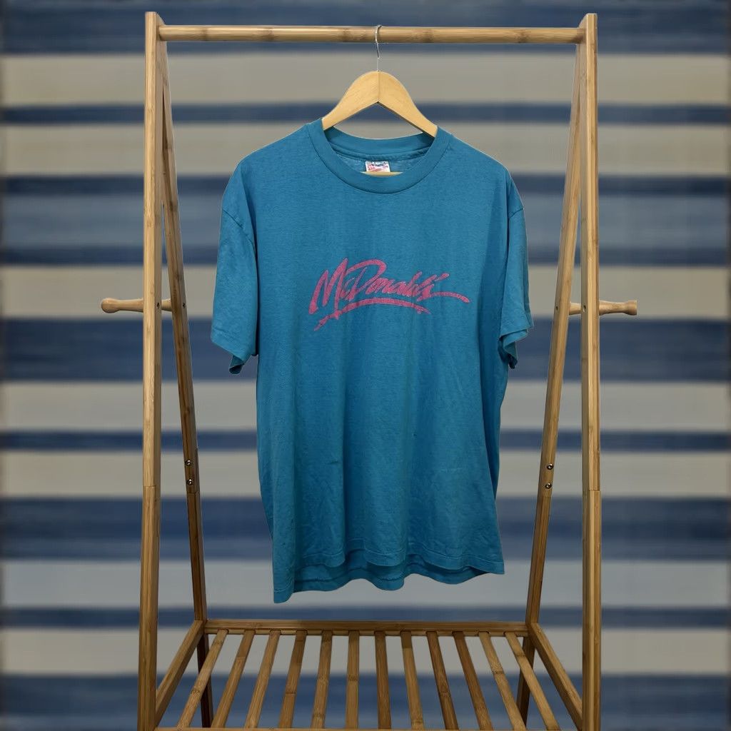 Hanes VTG McDonalds Paper Thin Burnout Worn Good Drape 5050 T-Shirt Size XL Men Blue Grunge 90s Mens Size US XL / EU 56 / 4 - 1 Thumbnail