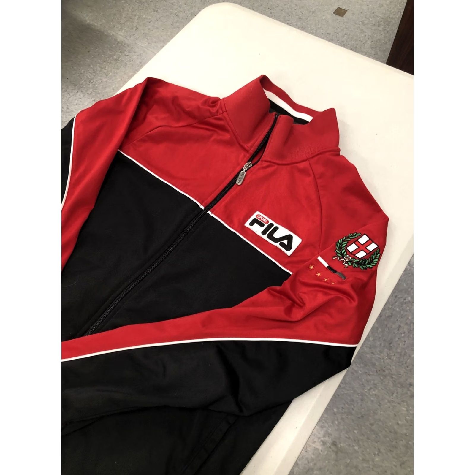 Fila VINTAGE FILA Sport ITALIA Italy SOCCER Futbol TRACK JACKET Red Black Large Size US L / EU 52-54 / 3 - 6 Thumbnail