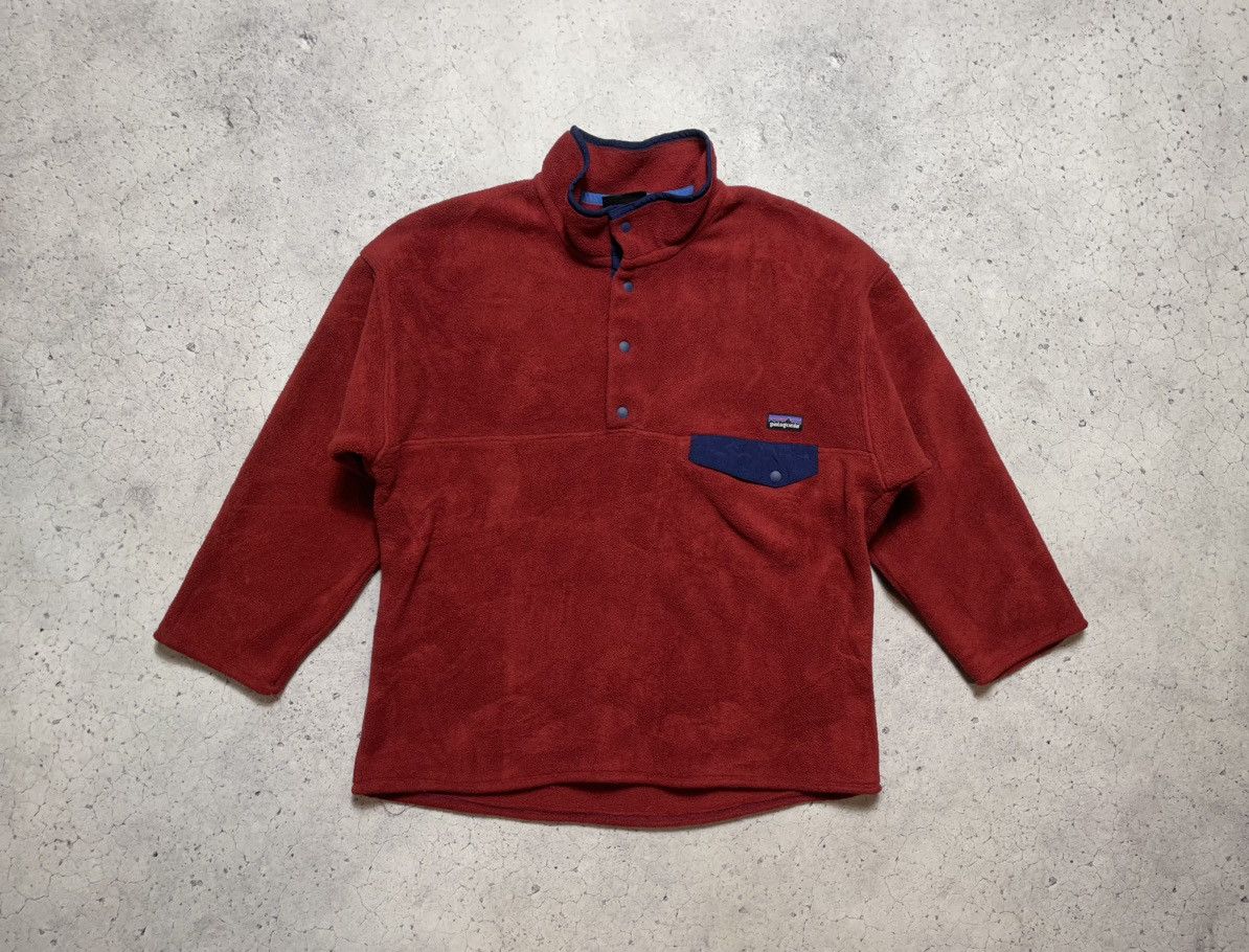 image of Outdoor Life x Patagonia Vintage Patagonia Synchilla Fleece Snap T Jacket Pullover in Ruby Red (Siz