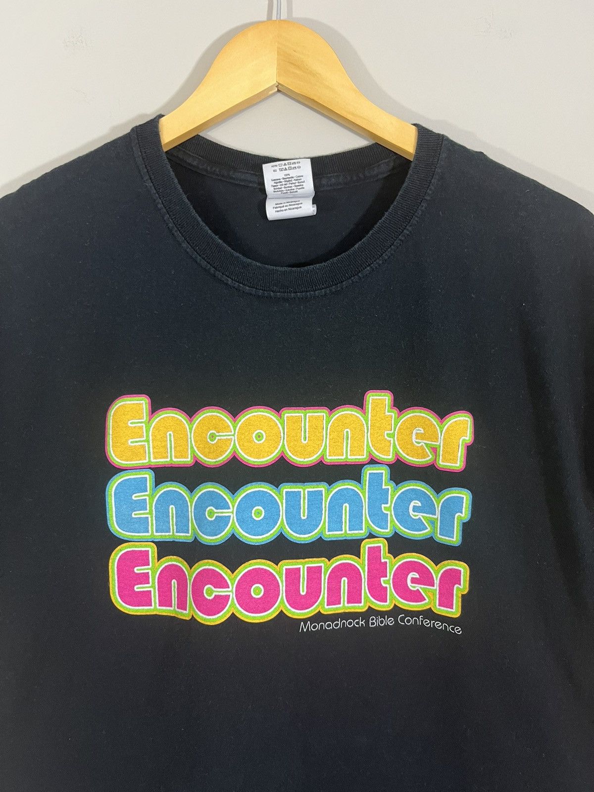 Vintage Encounter Faded Black Religious Tee Size US M / EU 48-50 / 2 - 2 Thumbnail