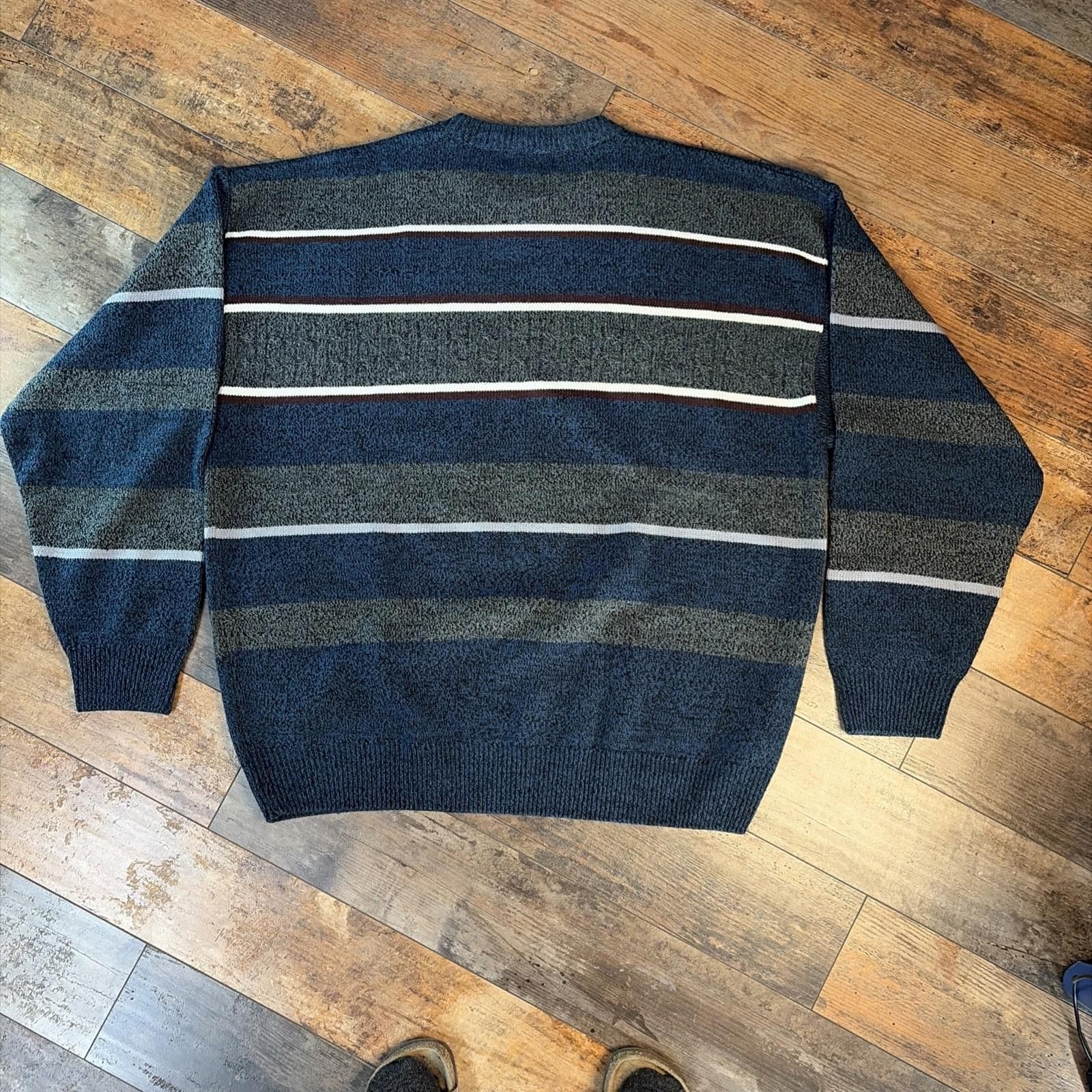 David Taylor VTG David Taylor Pullover Sweater XL 90s Blue Gray Stripe Size US XL / EU 56 / 4 - 2 Thumbnail
