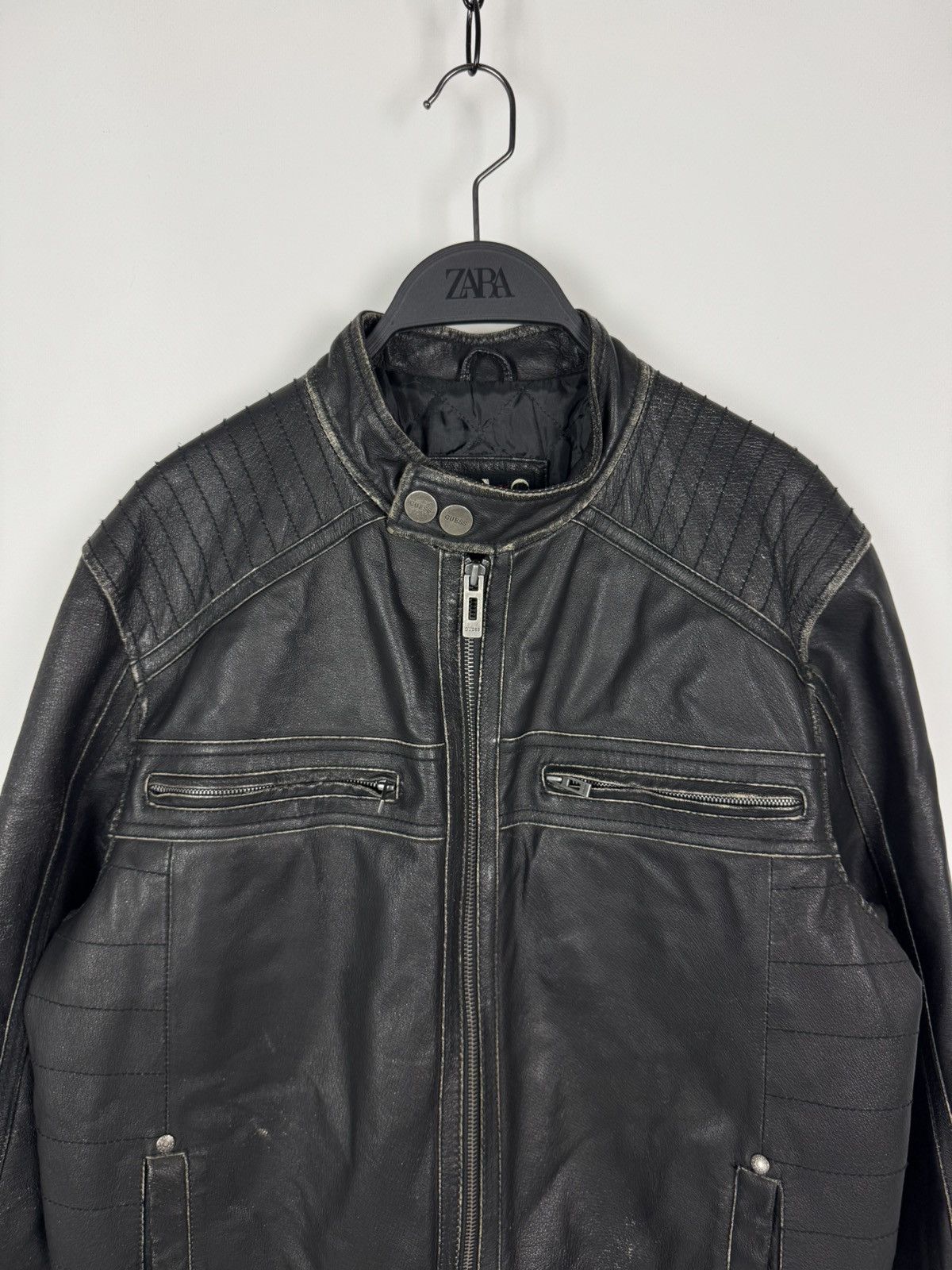 Guess Y2K Distressed Guess Bike Leather Jacket Size US M / EU 48-50 / 2 - 2 Thumbnail