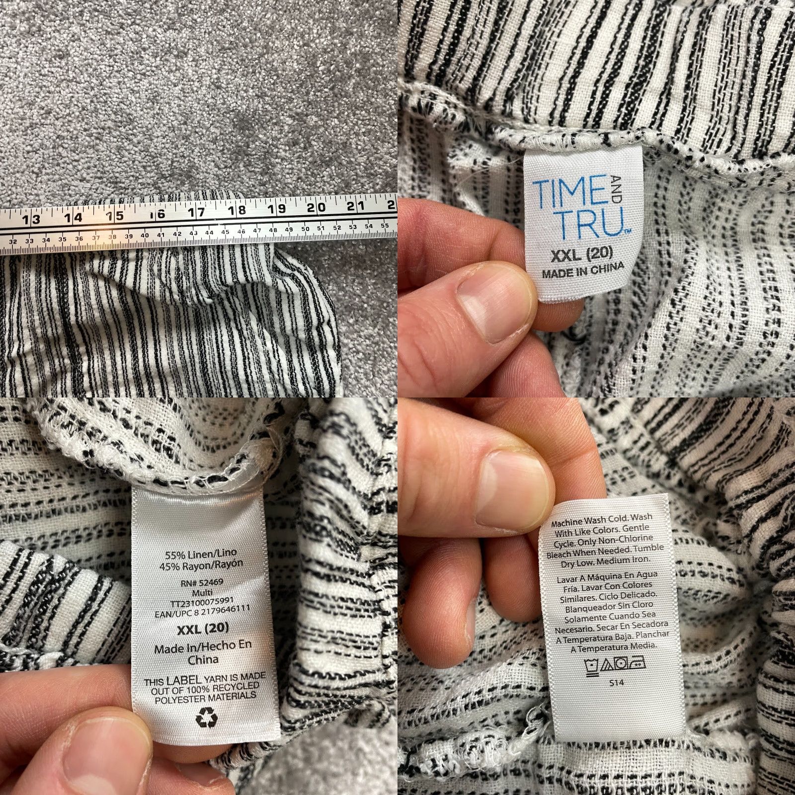 Vintage Time and Tru Sweatshorts Womens XXL White Striped Linen Stretch Lounge Short Size 26" / US 2 / IT 38 - 8 Thumbnail