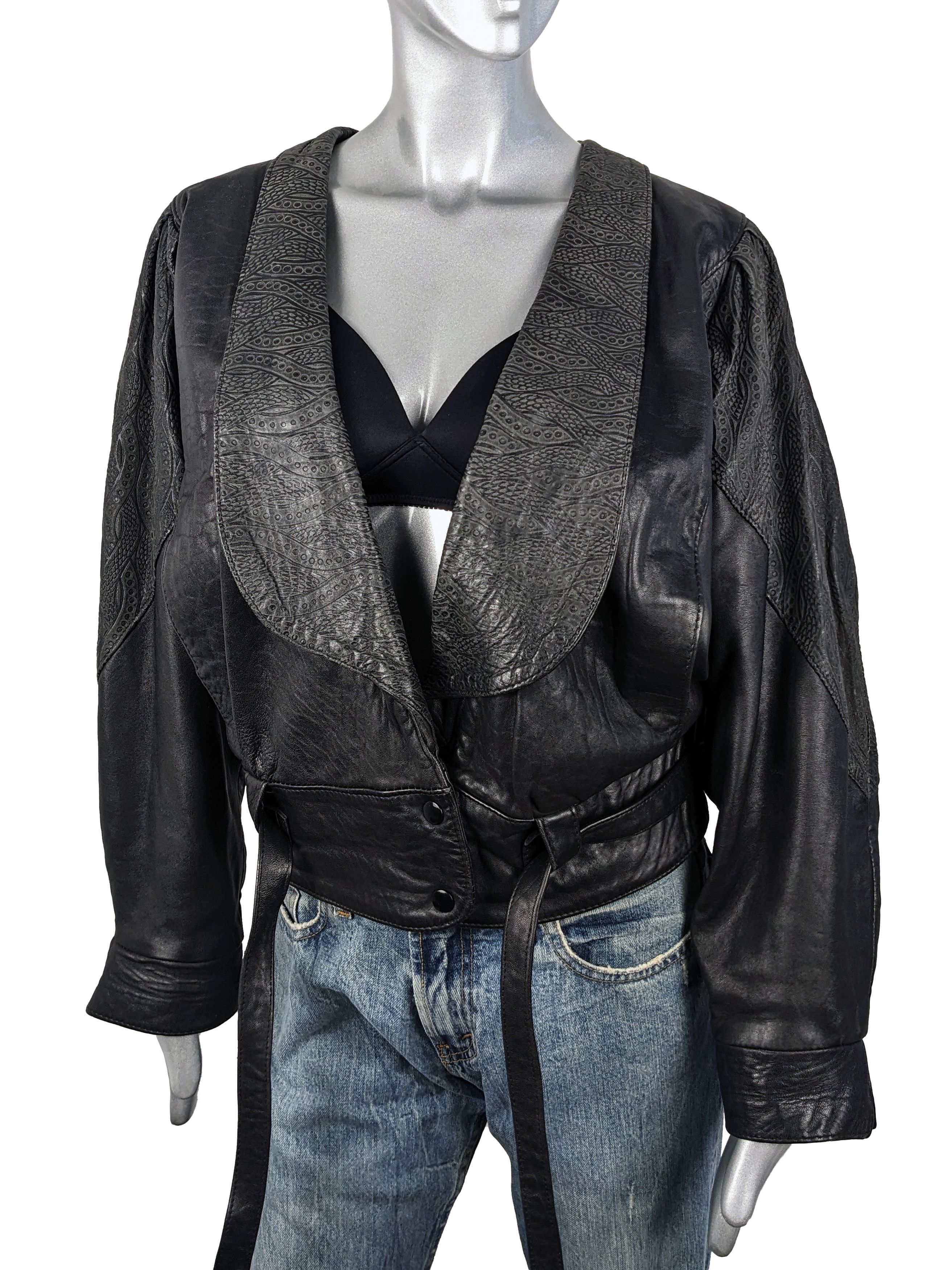 Vintage Vintage British Black Leather Batwing Jacket 80s Oversized Size M / US 6-8 / IT 42-44 - 8 Thumbnail