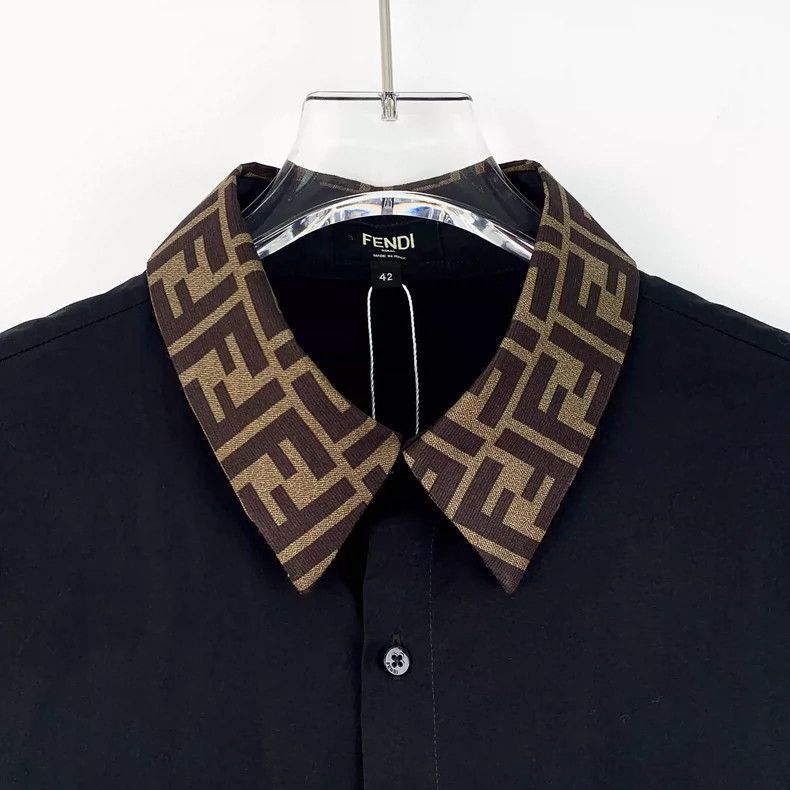 Fendi Black Long Sleeve Shirt with Logo Collar Size US M / EU 48-50 / 2 - 4 Thumbnail